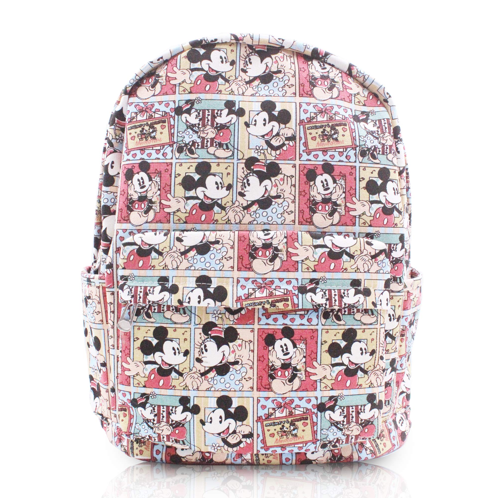 FINEX Mickey Mouse & Minnie Mouse Comic Style Canvas Casual Daypack with 15 in Laptop Storage Compartment