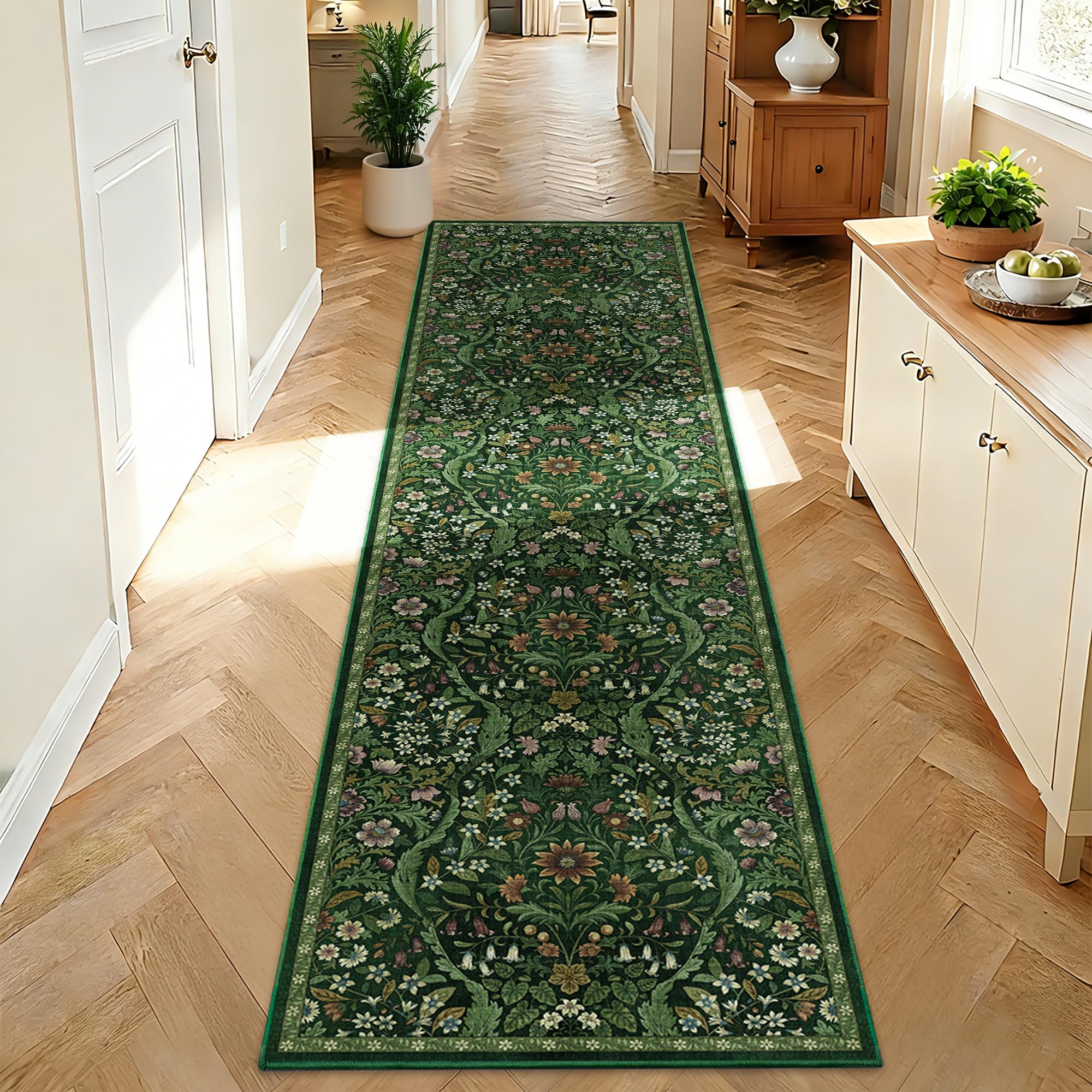 2x8 Floral Runner Rug for Kitchen Washable Hallway Runner Rug
