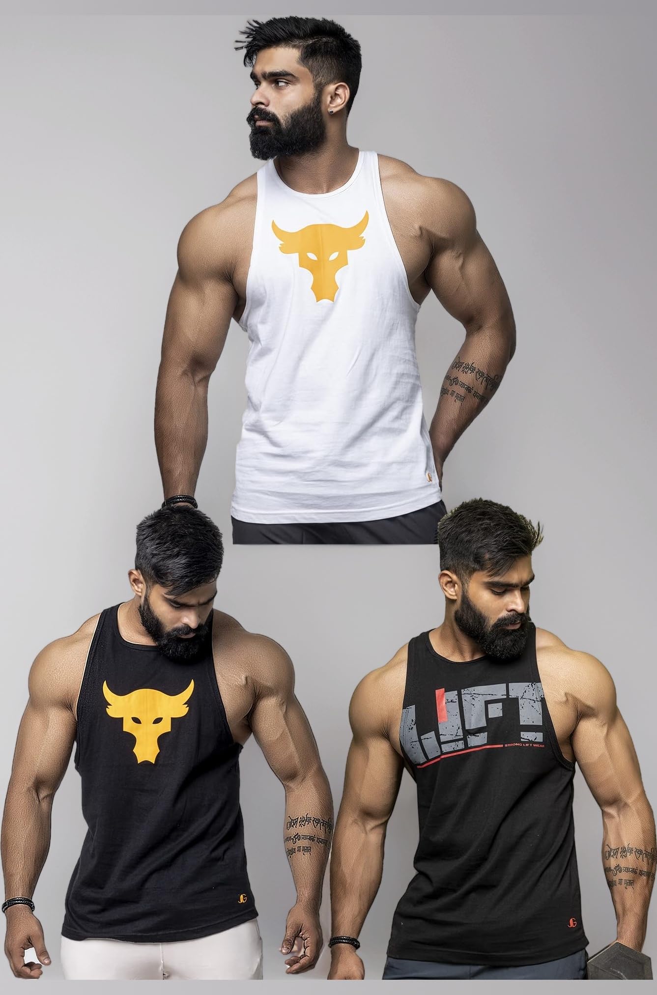 JUARI BE A GENTLEMAN Men's Cotton Regular Fit, Sleeveless, Stringer Y Back Tank Tops Look