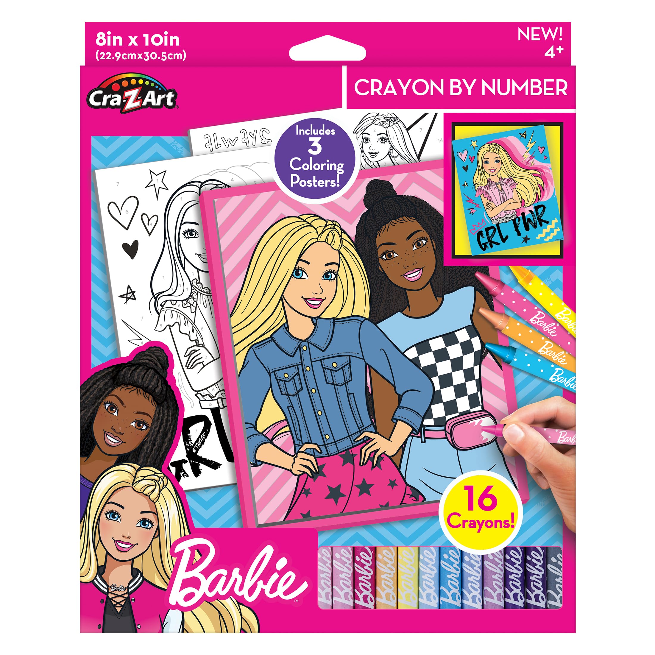 Cra-Z-Art Barbie Crayon by Number Set, 3 Coloring Posters, 16 Crayons, 8x10 inches, Ages 4+