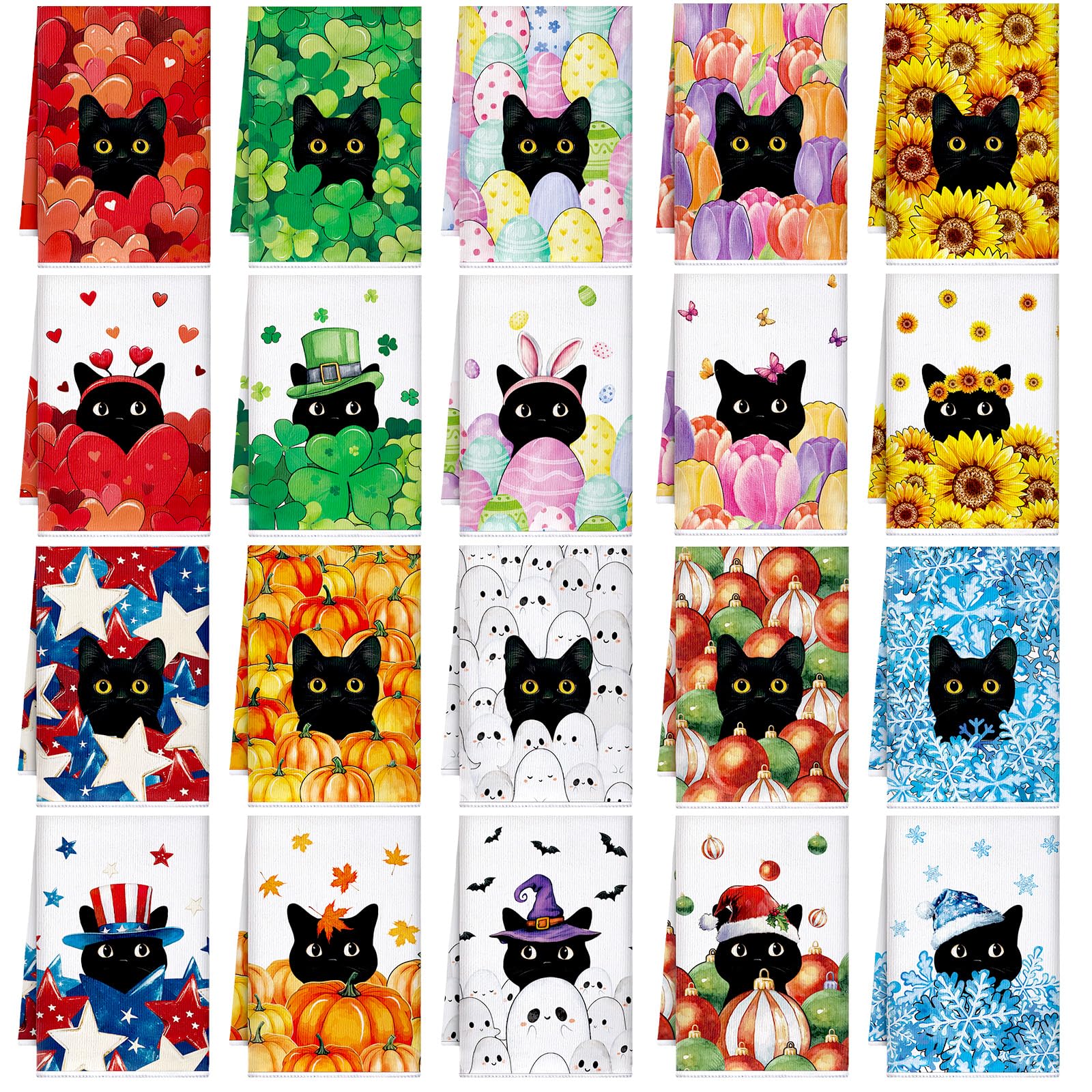 FuWeave 20 Pcs Holiday Kitchen Towels Seasonal Decorative Hand Towels Set Christmas Dish Cloths Winter Valentine's Day 16 x 24 Colorful Wash Cloths