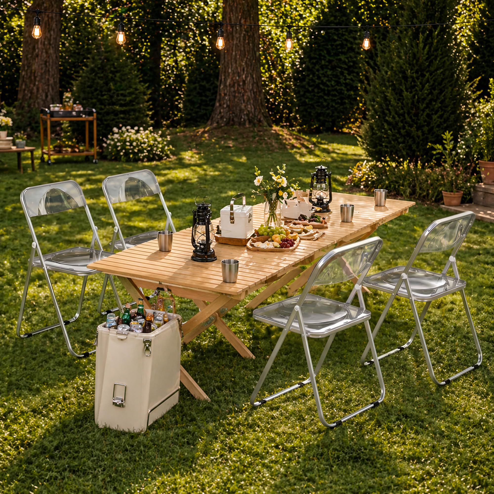 HOMCOM Lot de 4 chaises Pliantes en Acrylique 47x48x75 cm Gris | Pliables, gain de place intérieur, cadre en acier, portables, pour maison, bureau, cuisine, événements