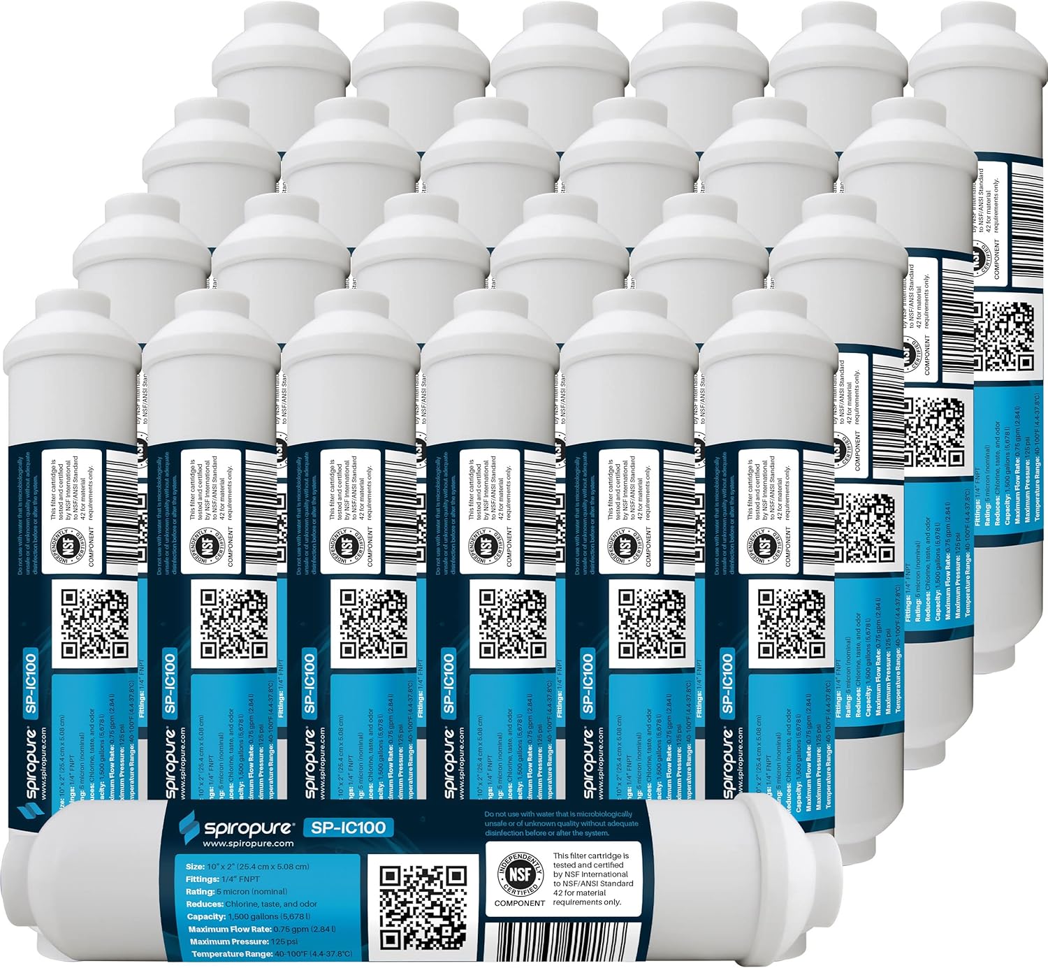 SpiroPure Inline Sediment Water Filter with 1/4" Quick-Connect, 2" x 10" (Case of 25)
