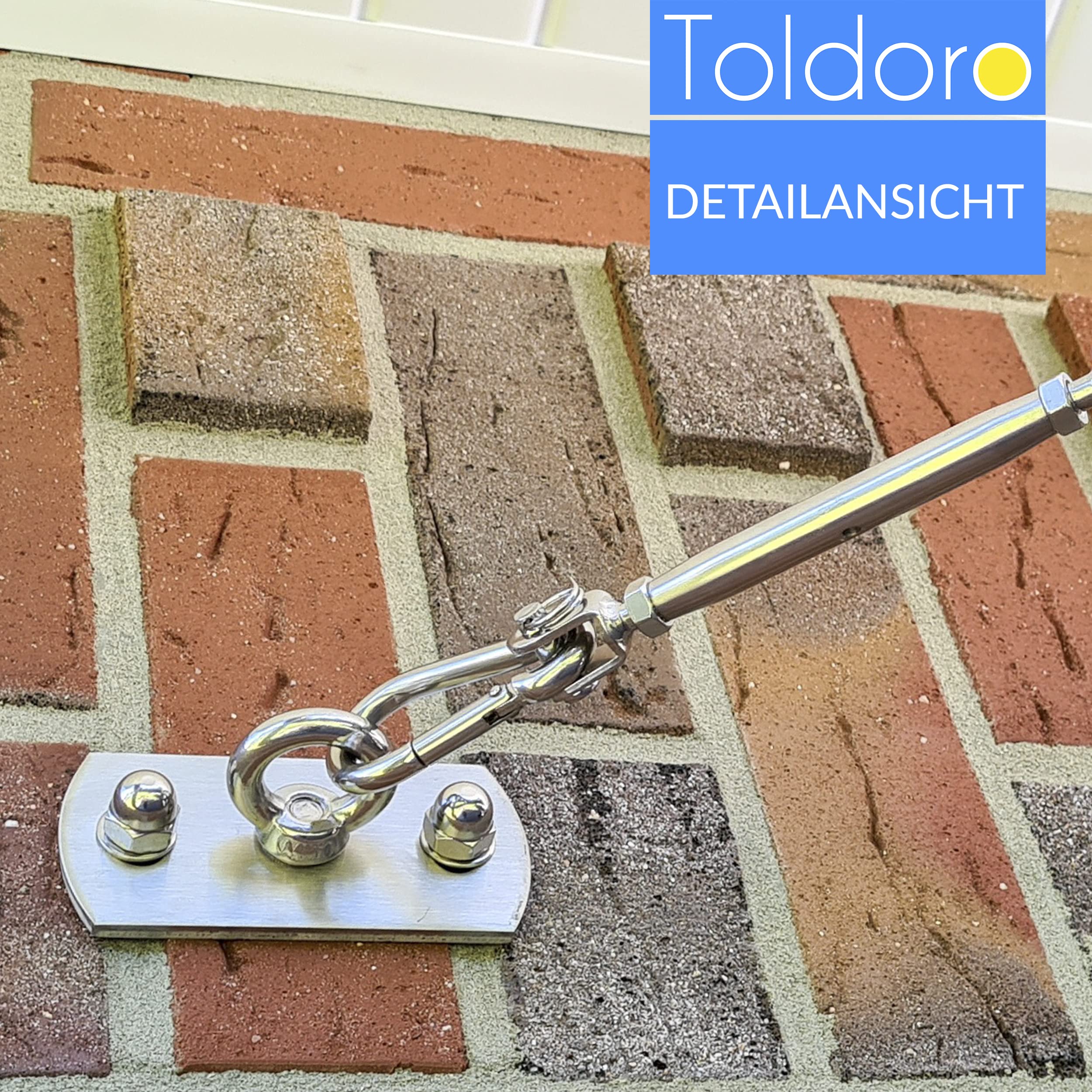 Toldoro 2 stabilne mocowanie sufitowe i ścienne do żagli słonecznych, foteli wiszących, huśtawek miłosnych, stal nierdzewna, 400 kg, obciążenie niszczące z zaprawą montażową