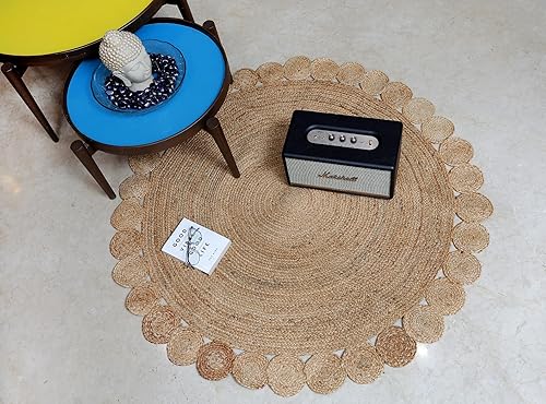 Miniatura 2 de MDS - Paquete de 1 alfombra tejida a mano de yute  4 pies redondos  natural reversible para decoración del hogar, sala de estar, cocina, entrada,