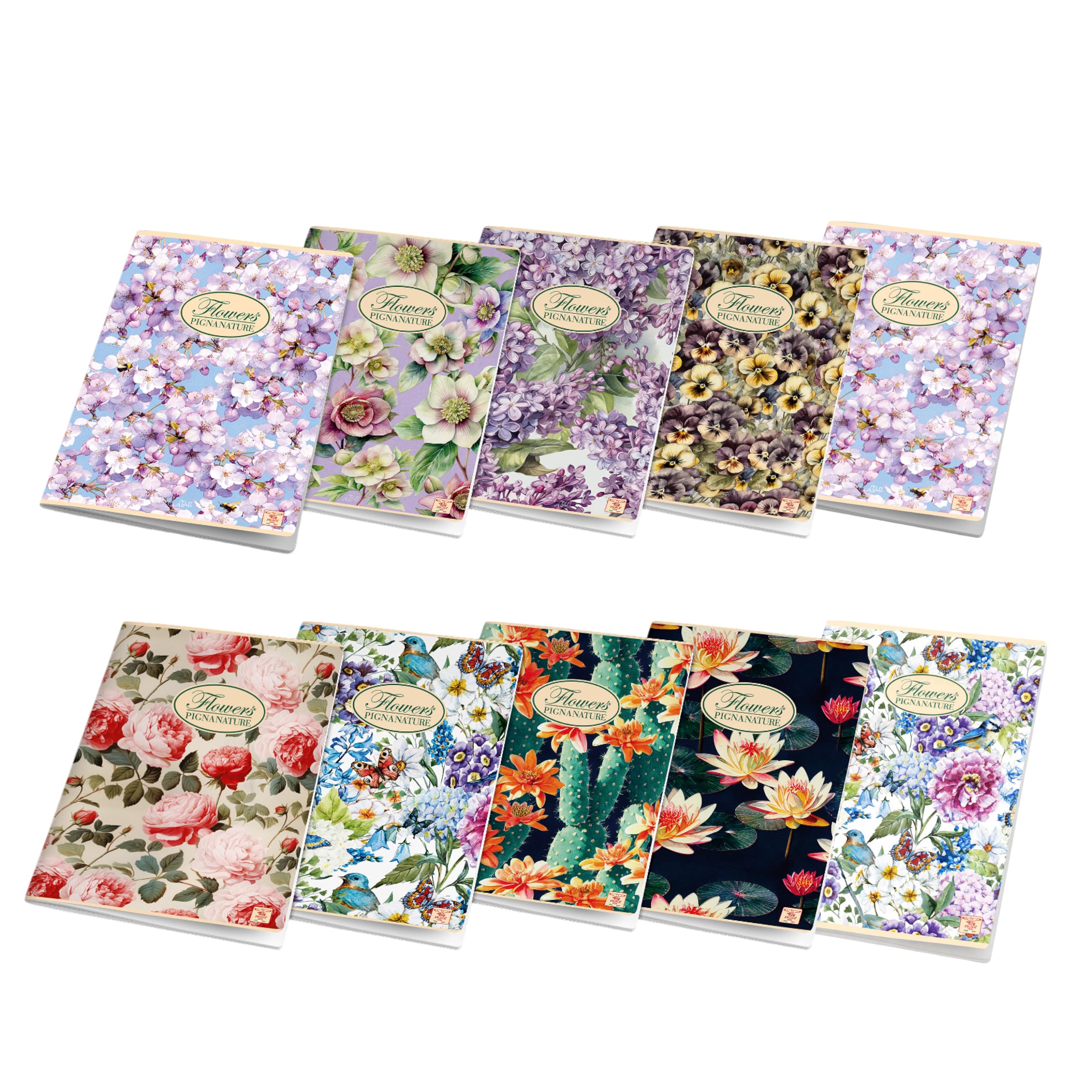 Pigna, Maxi Notizbuch Natur Blumen, A4 21x29,7 cm, innen 0Q, quadratisch mit Rand, 80 g/qm, Recyclingpapier, sortierte Themen, 10