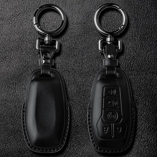 Miniatura 3 de Tukellen Funda de cuero para llavero con llavero compatible con Ford Fusion 2013-2016 2015-2017 Ford Mustang F-150 Explorer-negro