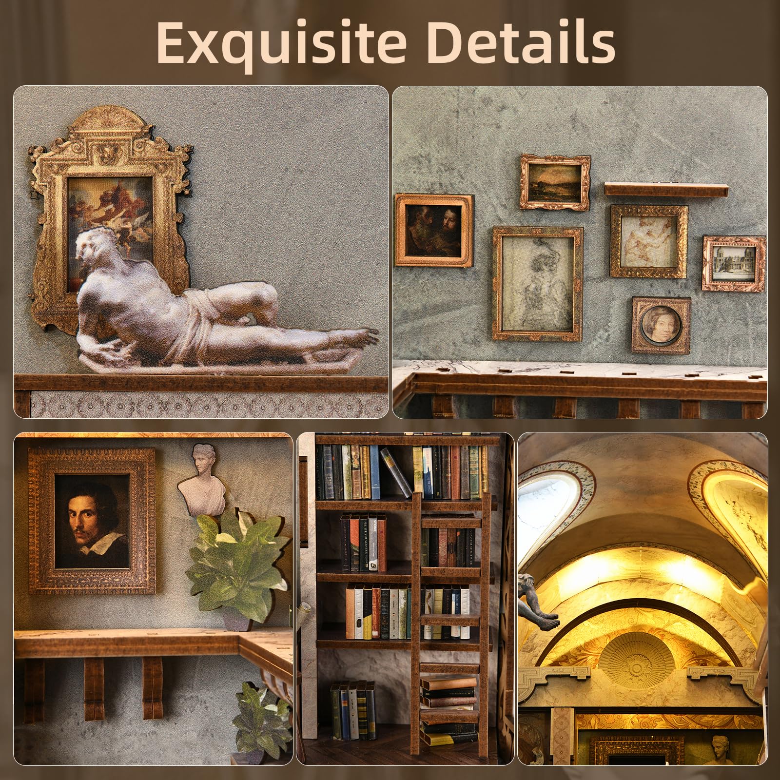 MiniCity Bernini's Workshop - Kit de Construction Book Nook - Maison de poupée Miniature 3D - Coin de Livres - avec lumière LED et Housse de Protection Contre la poussière - 3