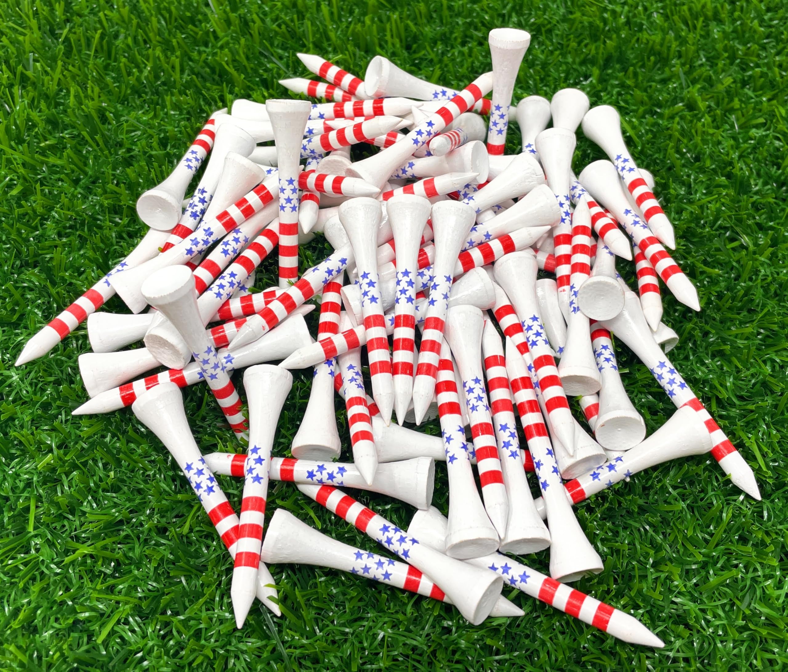 NorthPointe Camisetas cortas de golf de 2 1/8 pulgadas para par 3, maderas e híbridos de perfil bajo, estrellas y rayas de Estados Unidos, 80 camisetas cortas de golf de madera a granel