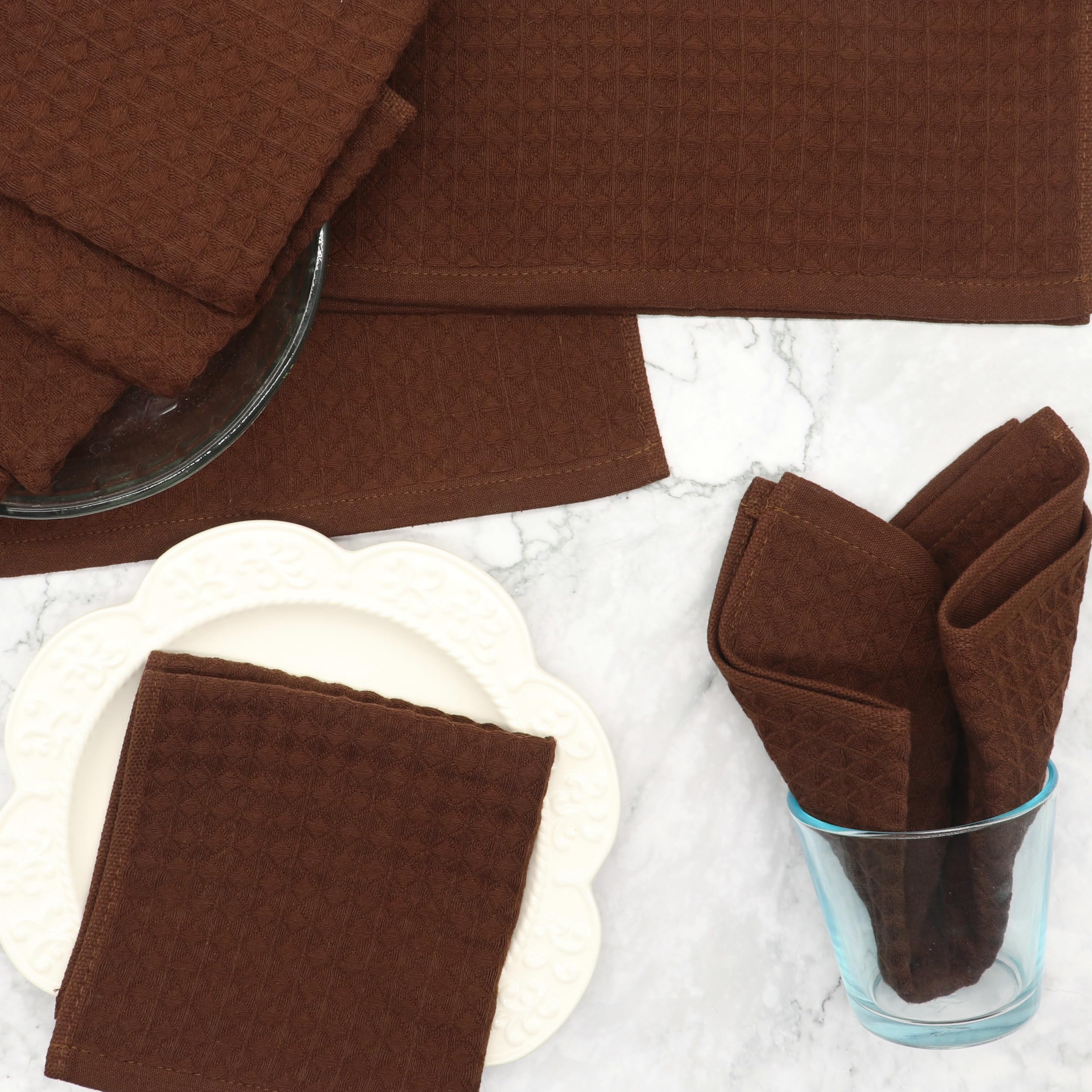 Trapos de limpieza de doble cubierta para lavar platos, trapos de algodón para platos, juego de 8, paños de lavado suaves y absorbentes para cocina, 12 x 12 pulgadas (marrón)