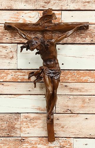 Miniatura 9 de Ebros - Placa de resina grande de 19.75 pulgadas de alto con cruz de Jesucristo crucificado en la cruz, cruz de crucifijo en color marrón oscuro,