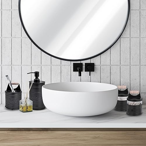 Miniatura 8 de Autumn Alley Juego de accesorios de baño rústicos, dispensador de jabón negro de granja, soporte para cepillos de dientes negro mate, 2 tarros de