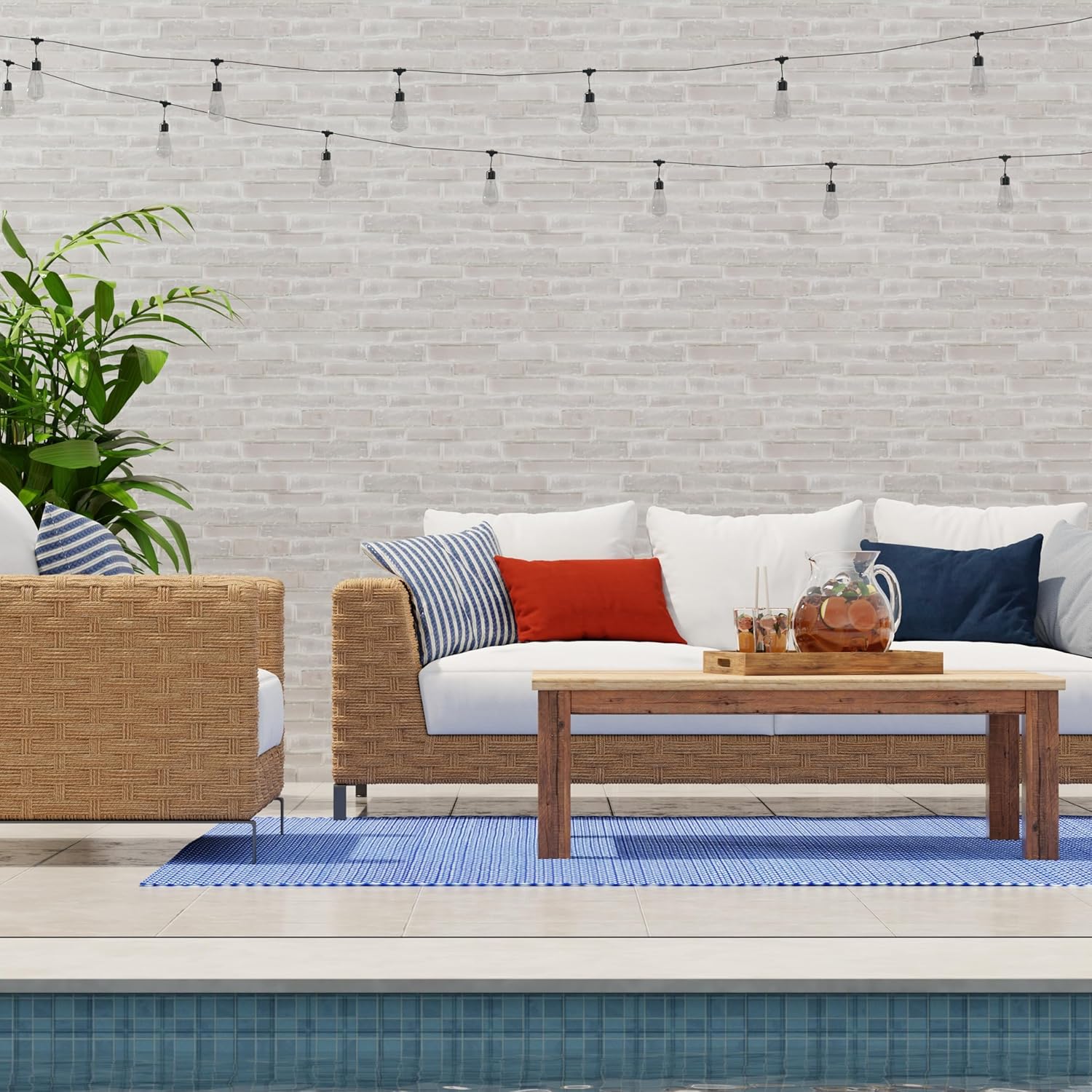 Mad Mats Geometric Outdoor Rug, Reversible Plastic Mat (5' x 8', Basic - Blue/White)