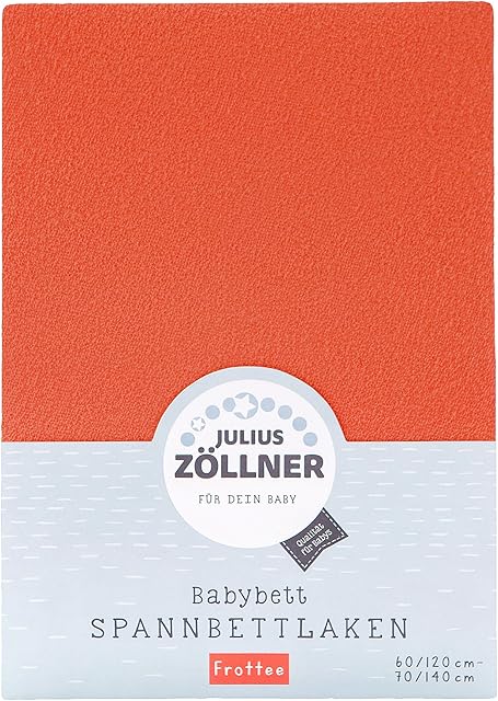 Julius Zöllner Prześcieradło frotte z gumką do łóżeczka dziecięcego i niemowlęcego, 60 x 120 cm do 70 x 140 cm, standard 100 Oeko-Tex, koralowe