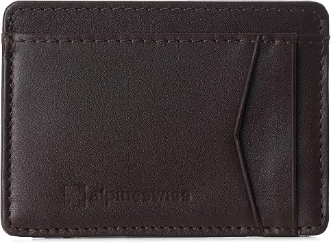 Alpine Swiss RFID Minimalist Oliver Front Pocket Wallet For Men Leather York Collection Smooth Finish Brown