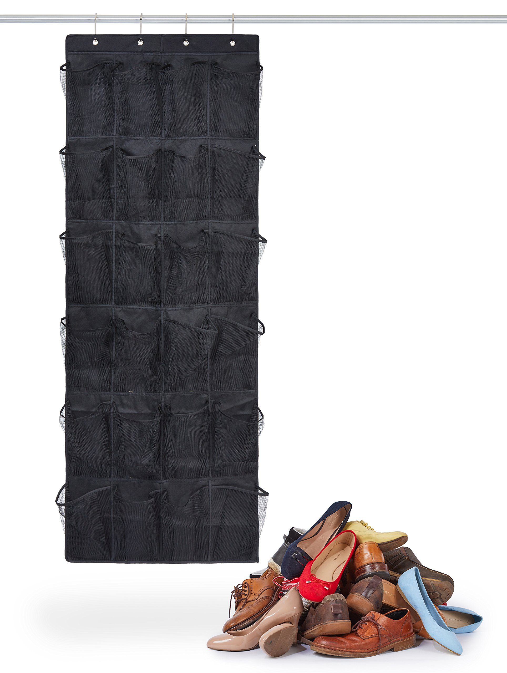Organizador de zapatos, sobre la puerta armario de almacenamiento | 24 bolsillos extra grande y 4 ganchos para colgar | negro soporte perfecto para espacios pequeños de la que por Bilpa