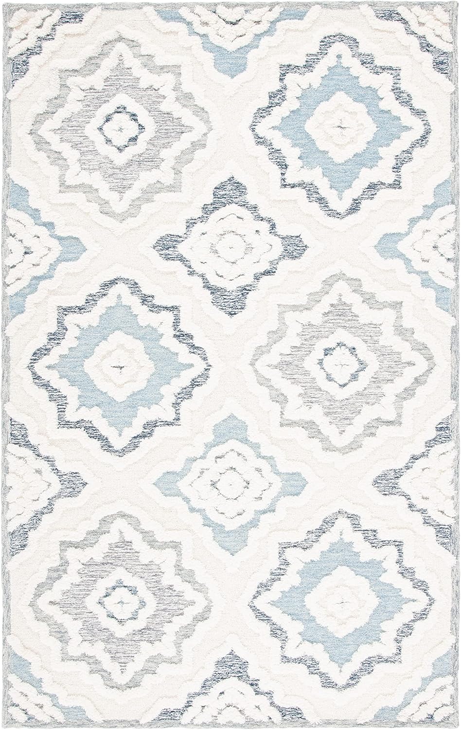 Ivory and Light Blue Hand-Tufted Wool 8' x 10' Area Rug