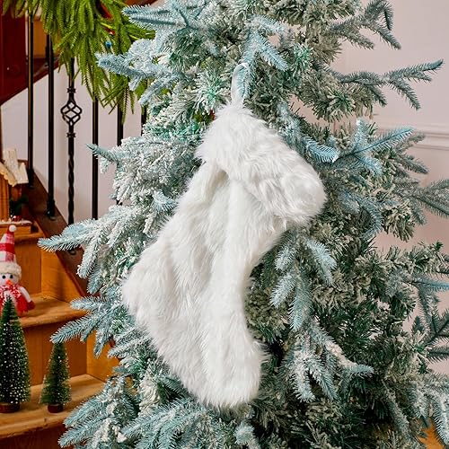 Miniatura 2 de JOVITEC 4 Pcs Faux Fur Christmas Stockings Snowy Stocking Xmas Fireplace Hanging Stocking for Holiday Decoration (20 Inch)