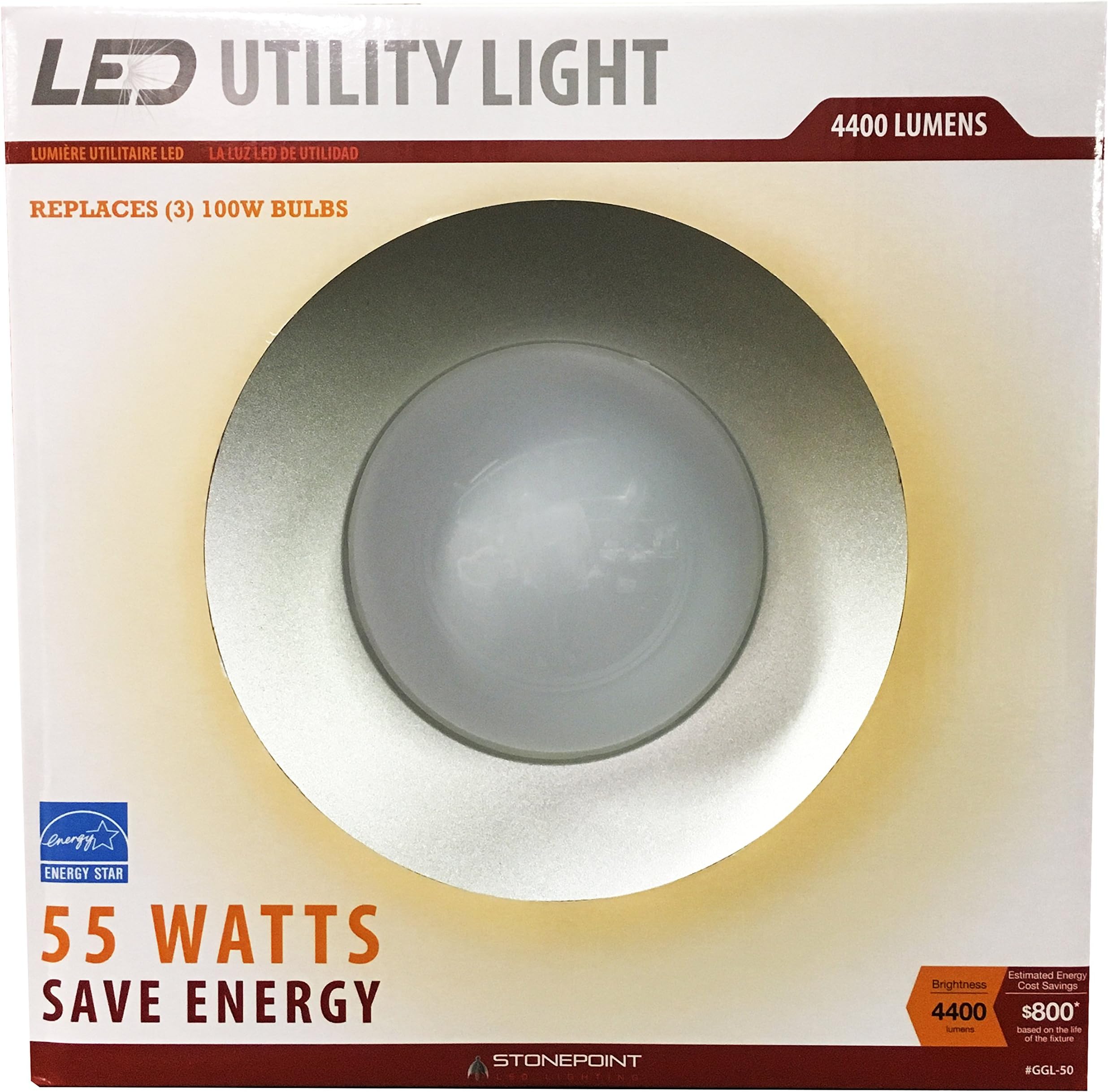 StonePoint LED Lighting Utility Light Energy Efficient Bright Daylight Bulb with Shroud Fits Standard Edison Base 4000K and 4400 Lumens for Shop Light, Garage Light, Workshop
