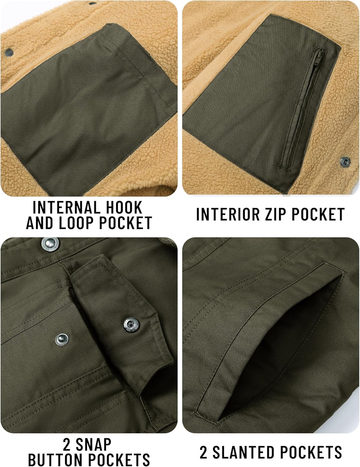 TACVASEN Mens Winter Jacket Thick Thermal Sherpa Jacket Warm Lapel Fleece Lined Coats Trucker Work Cargo Multi Pockets - Image 5