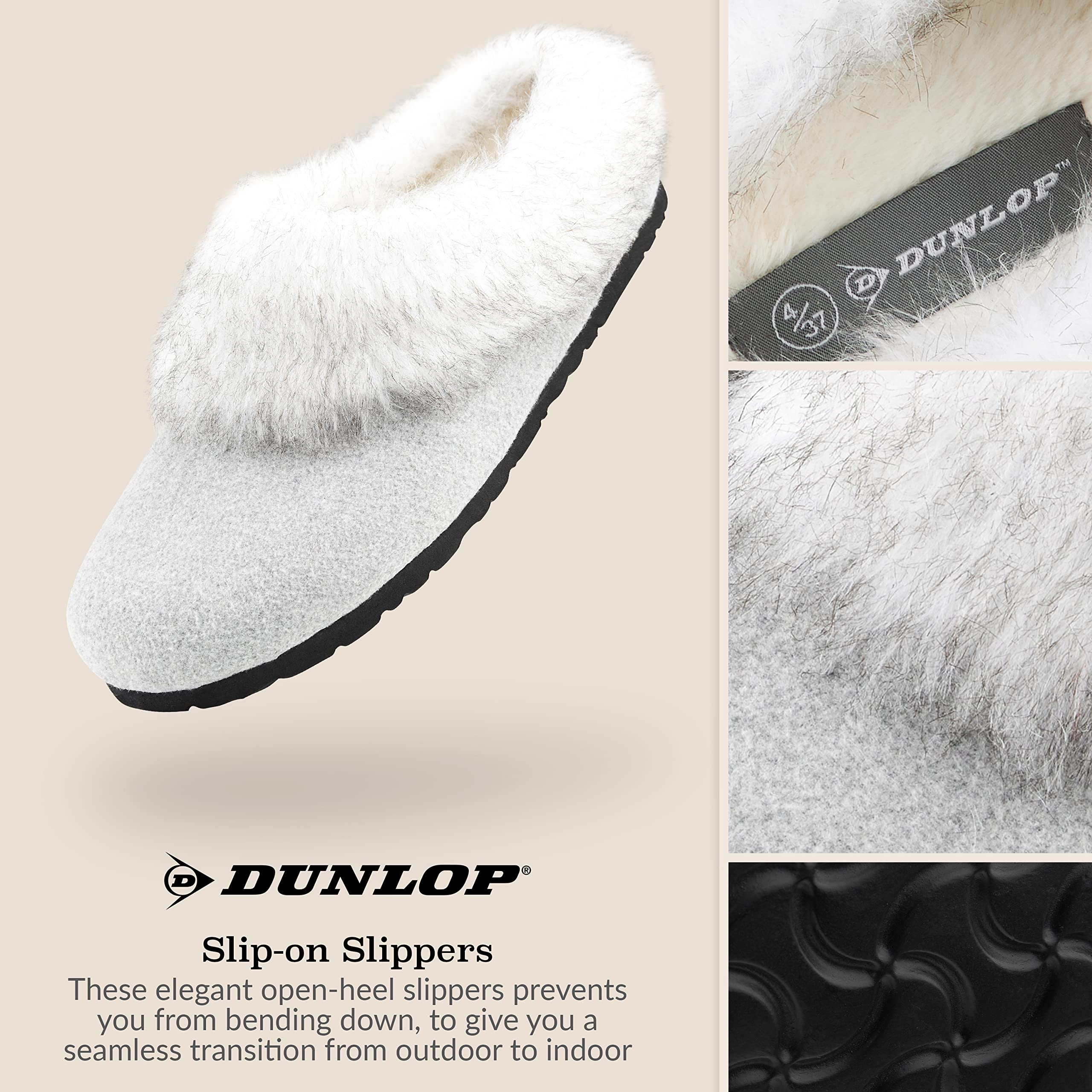 DUNLOP Pantofole Donna, Ciabatte Pelose Donna Invernali da Casa Antiscivolo con Suola in Gomma