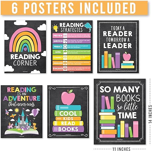 Miniatura 4 de Hadley Designs Carteles de lectura motivacionales para aula primaria 6 estrategias de lectura carteles para decoración de biblioteca de aula,