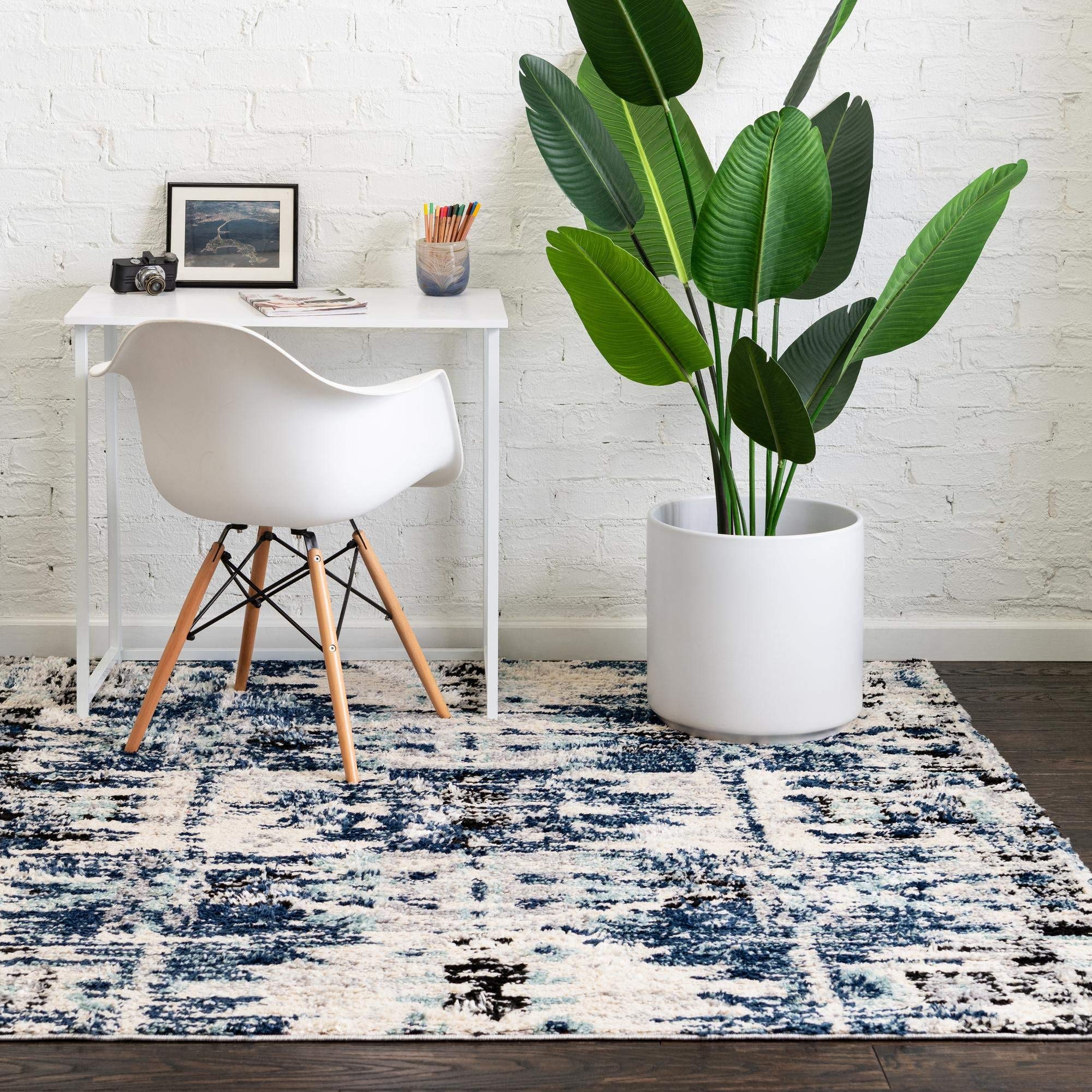 Rugs.com Tucson Collection Rug – 6 Ft Square Blue Low Rug Perfect for Living Rooms, Kitchens, Entryways