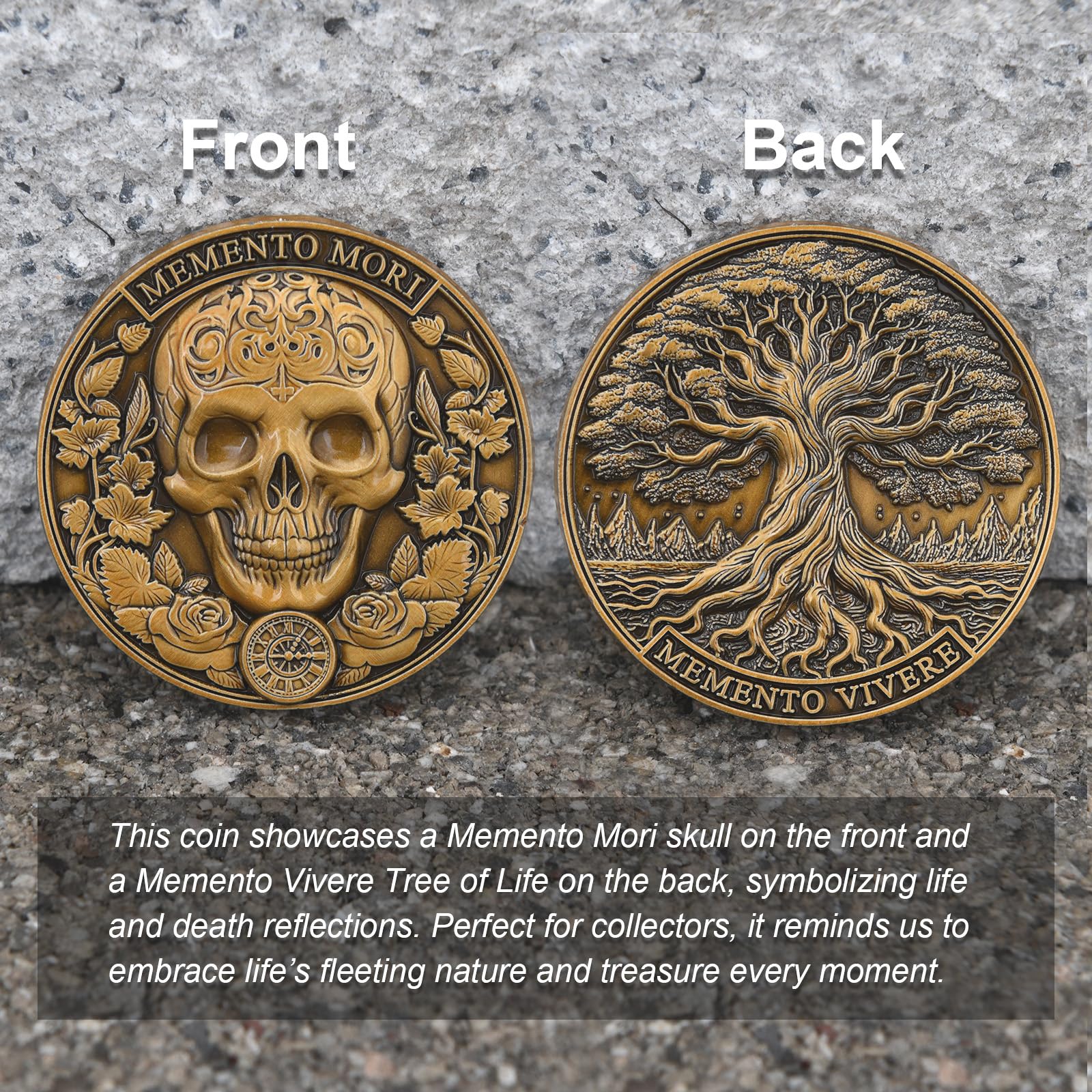 Memento Mori Coins Memento Vivere Stoic Coin Skull Hourglass Tree Of Life,  Carpe Diem Amor Fati Philosophical Collectible Stoic Medallion Gifts For  Family Friends