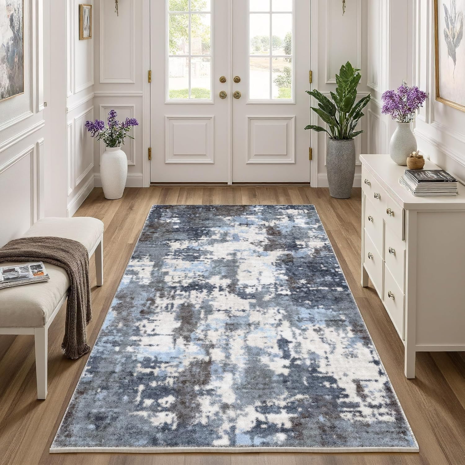 EnHomee 8x10 Area Rugs for Living Room,Large Ultra Soft Washable Rugs for Bedroom,Non Slip Stain Resistant Low Pile Indoor Accent Carpet,Modern Abstract Rug,Blue Grey