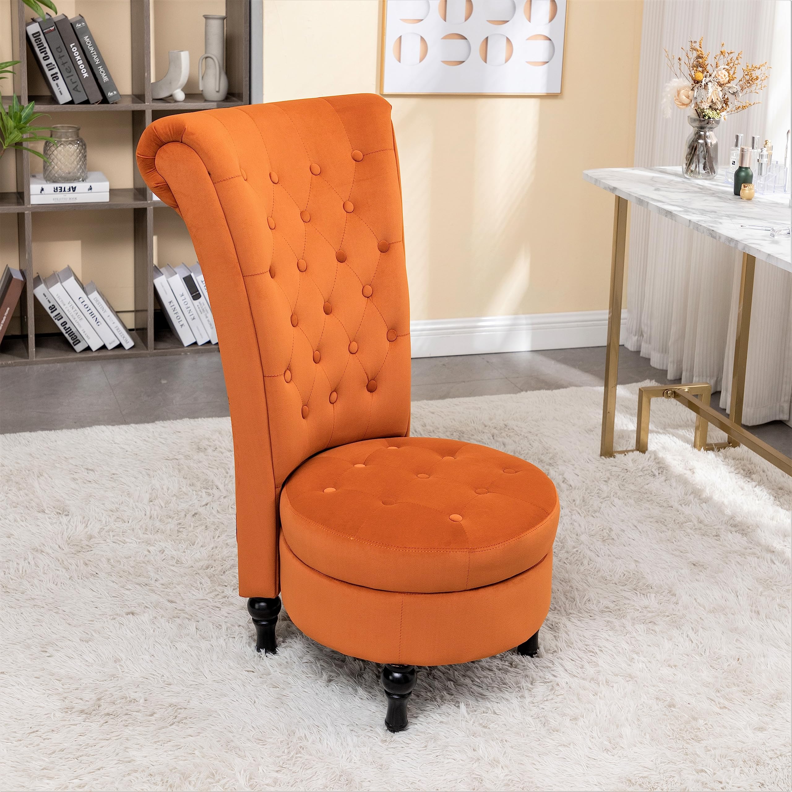 Container Furniture Direct Royal High-Back Velvet Accent Chair for Vanity with Storage and ...