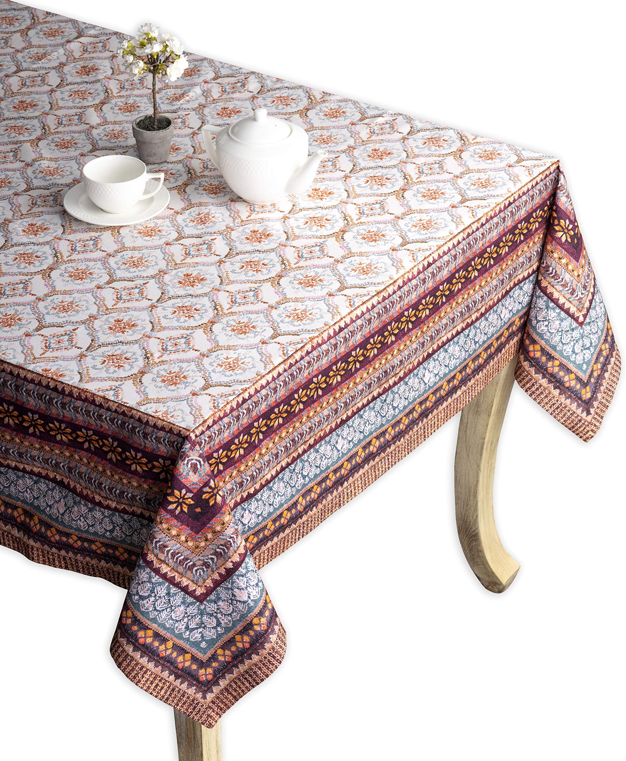 Maison d' Hermine Table Cover 100% Cotton 60"x60" Decorative Tablecloth Washable Square Tablecloths, Dining, Home, Wedding, Banquet, Buffet, Fair Isle - Thanksgiving/Christmas