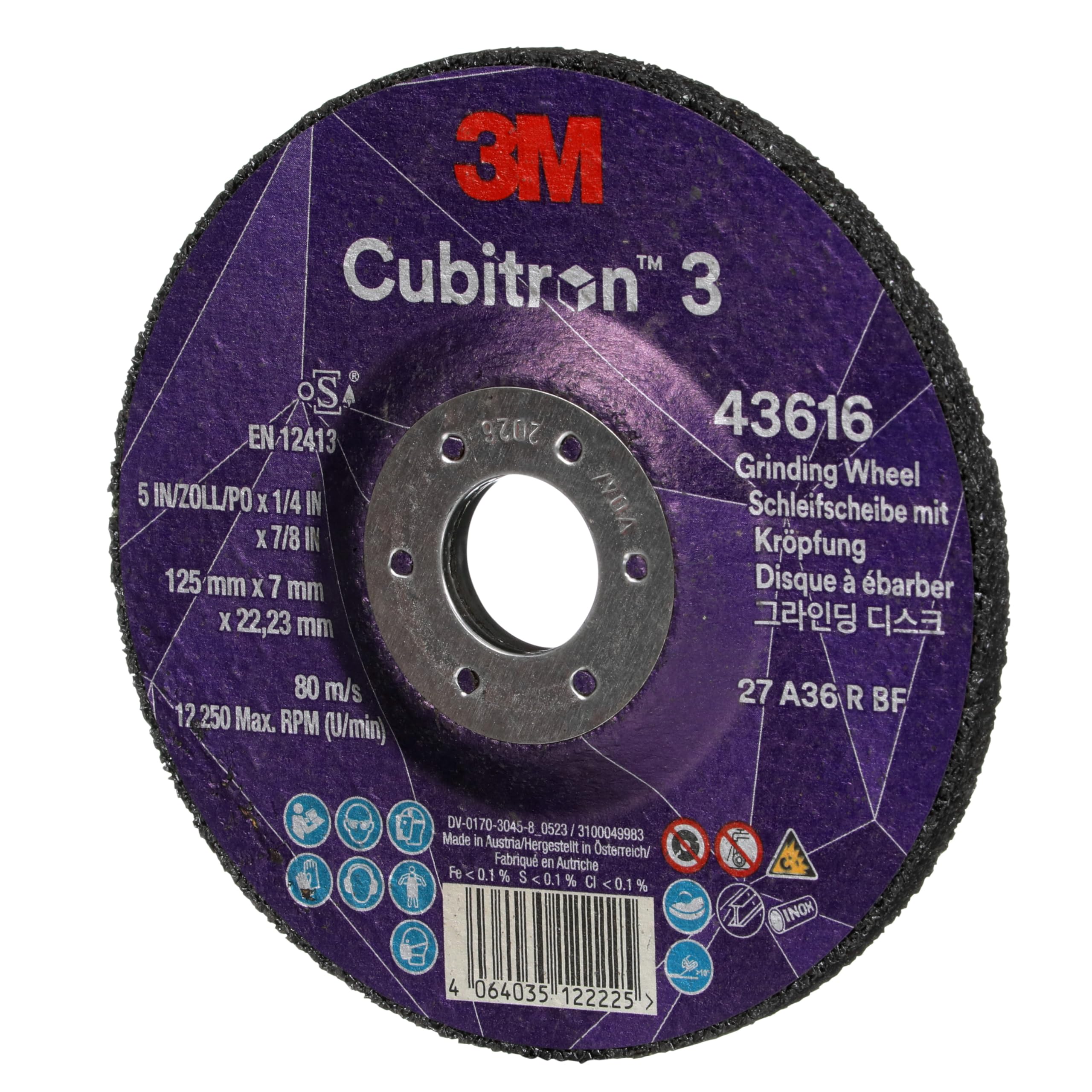 3M Cubitron 3 Schruppscheibe, 43616, 36, T27, 125 mm x 7 mm x 22,23 mm, speziell zum Ausfugen, EN, 10 Stück