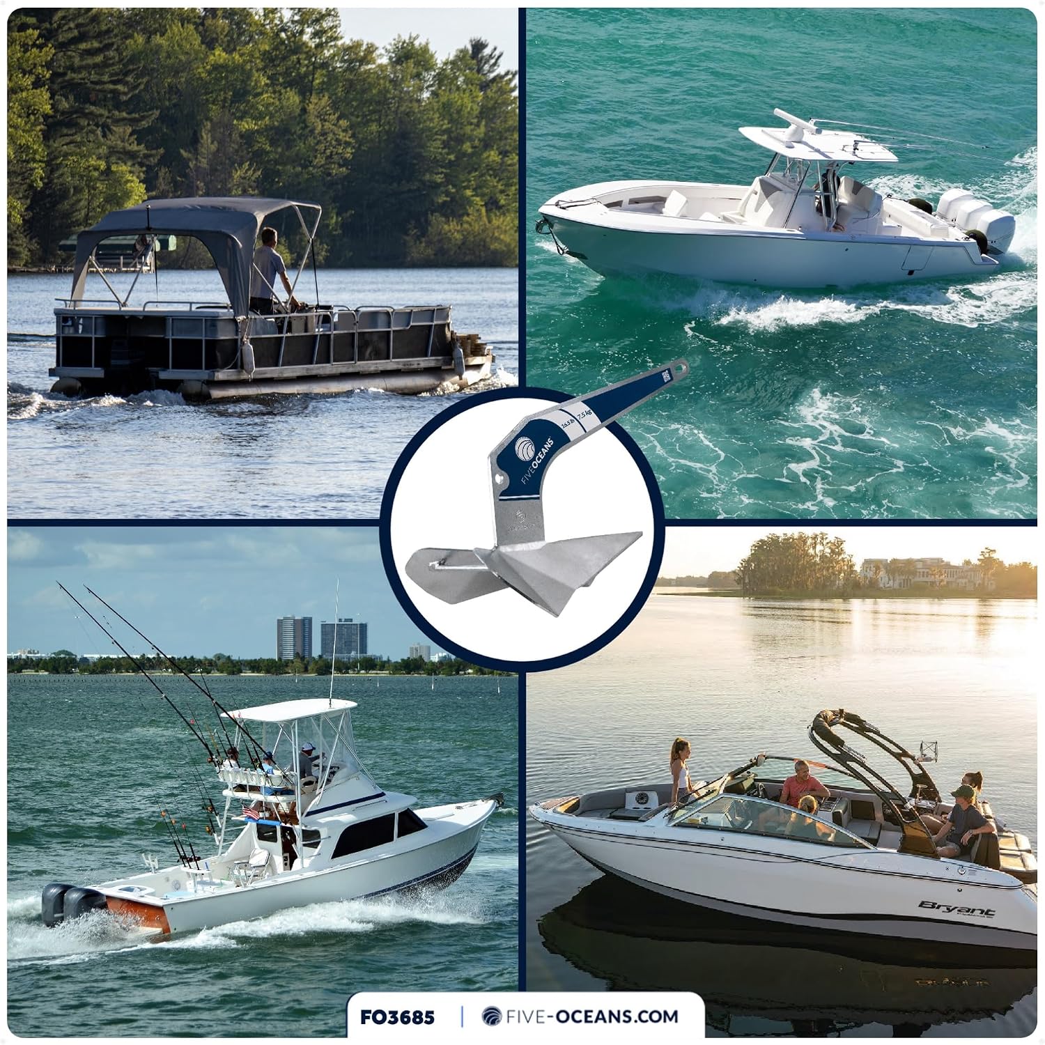 Five Oceans Delta Style Wing Boat Anchor – Premium Series, Ideal for Pontoon & Fishing Boats, Multiple Size & Material Option