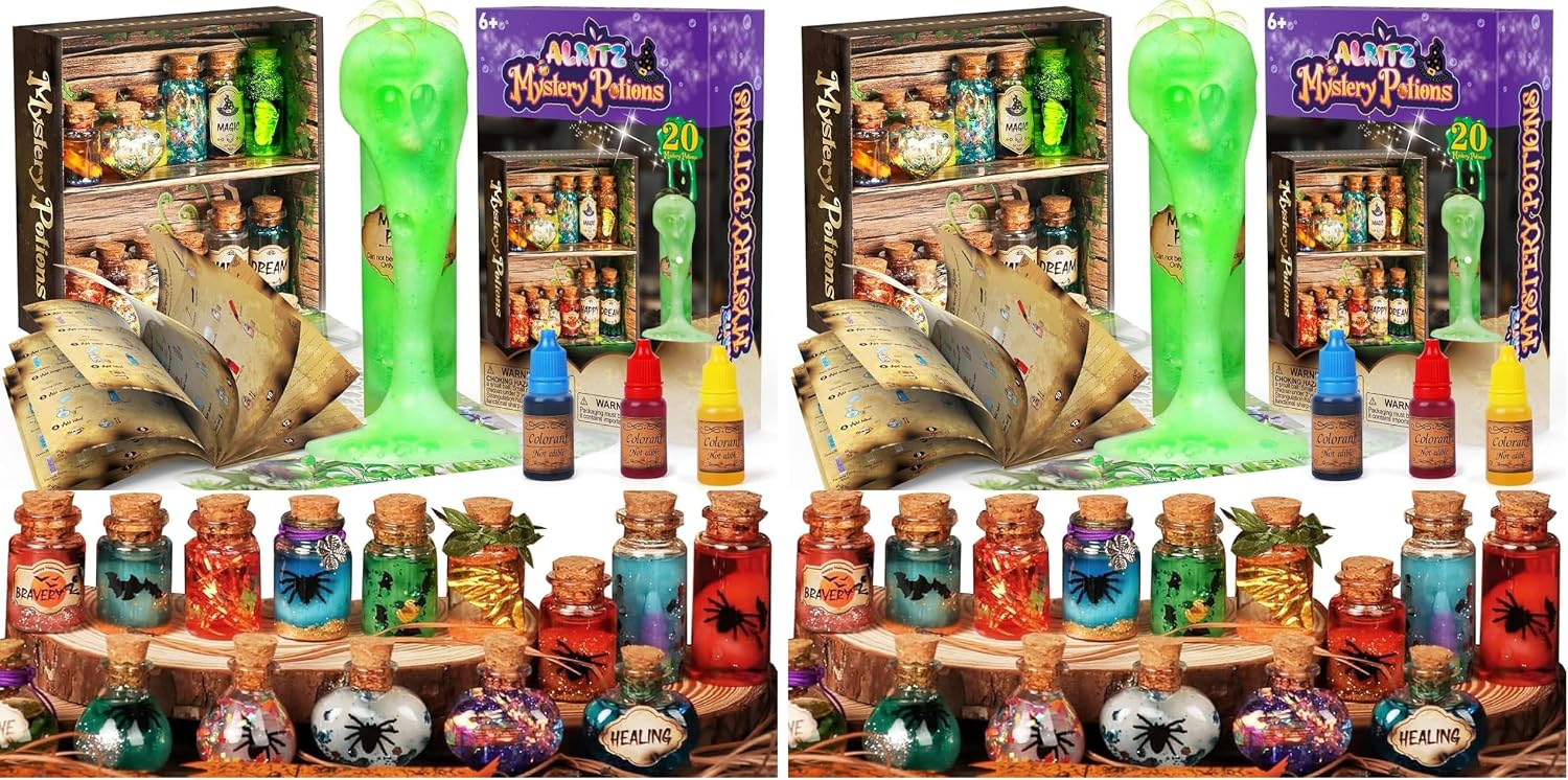 Alritz Mystery Potion Kits for Kids, 20 Magic Mix Witch Potion Bottles, Happy Birthday Party Craft Ornaments Toys Gift for Boys Girls Age 6 7 8 9 10 11+ Indoor Outdoor Party Decor (Pack of 2)