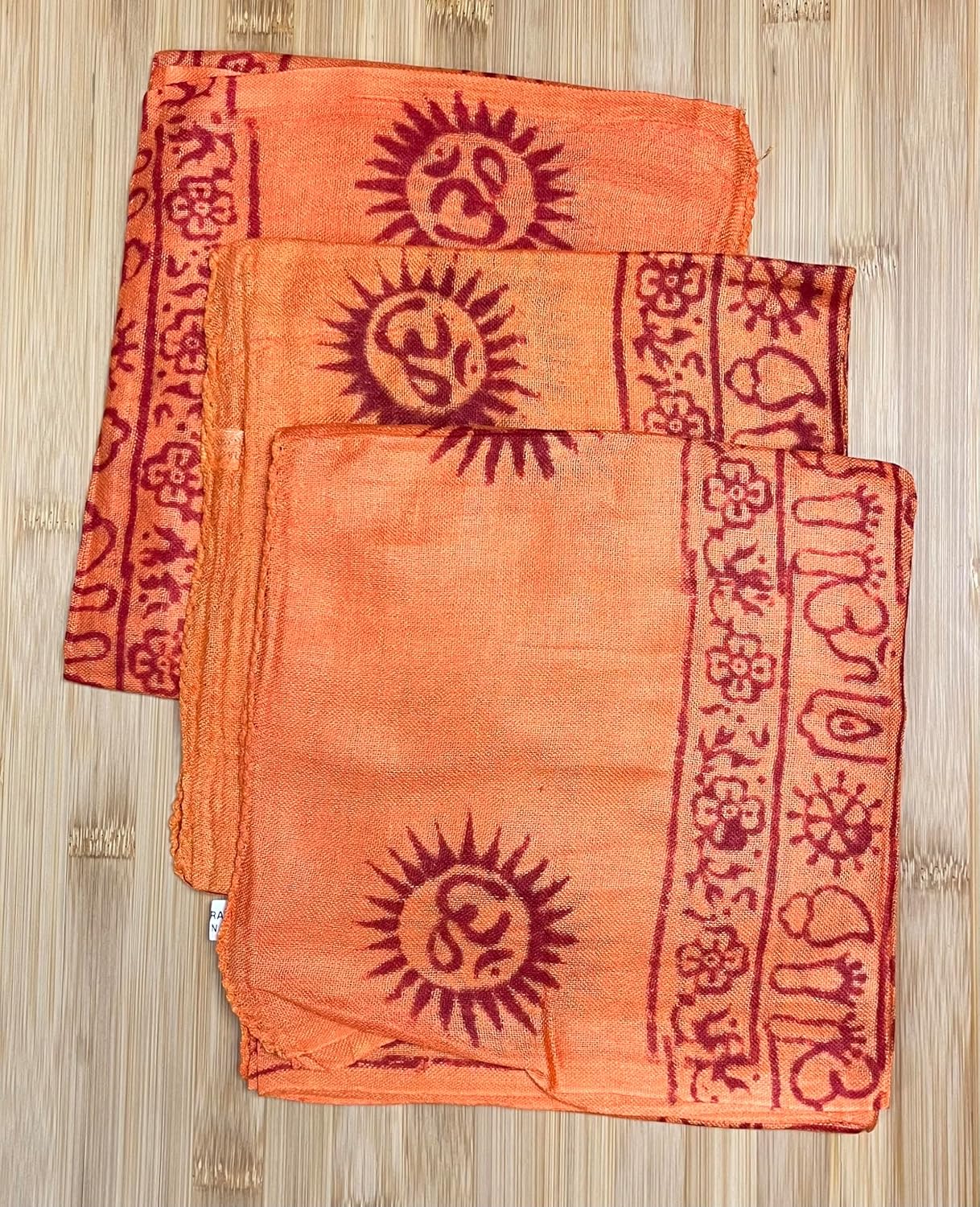 Indian Om Mantra Hand Block Printed Scarf Prayer Shawl 64x24 (Orange) image 5