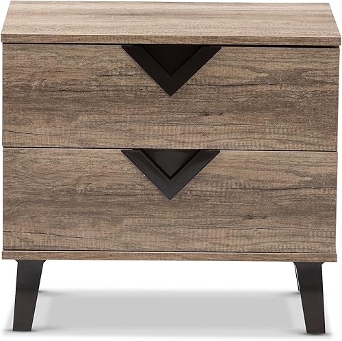 Miniatura 5 de Mesas de noche Baxton Studio, mesita de noche de 2 cajones, marrón claro