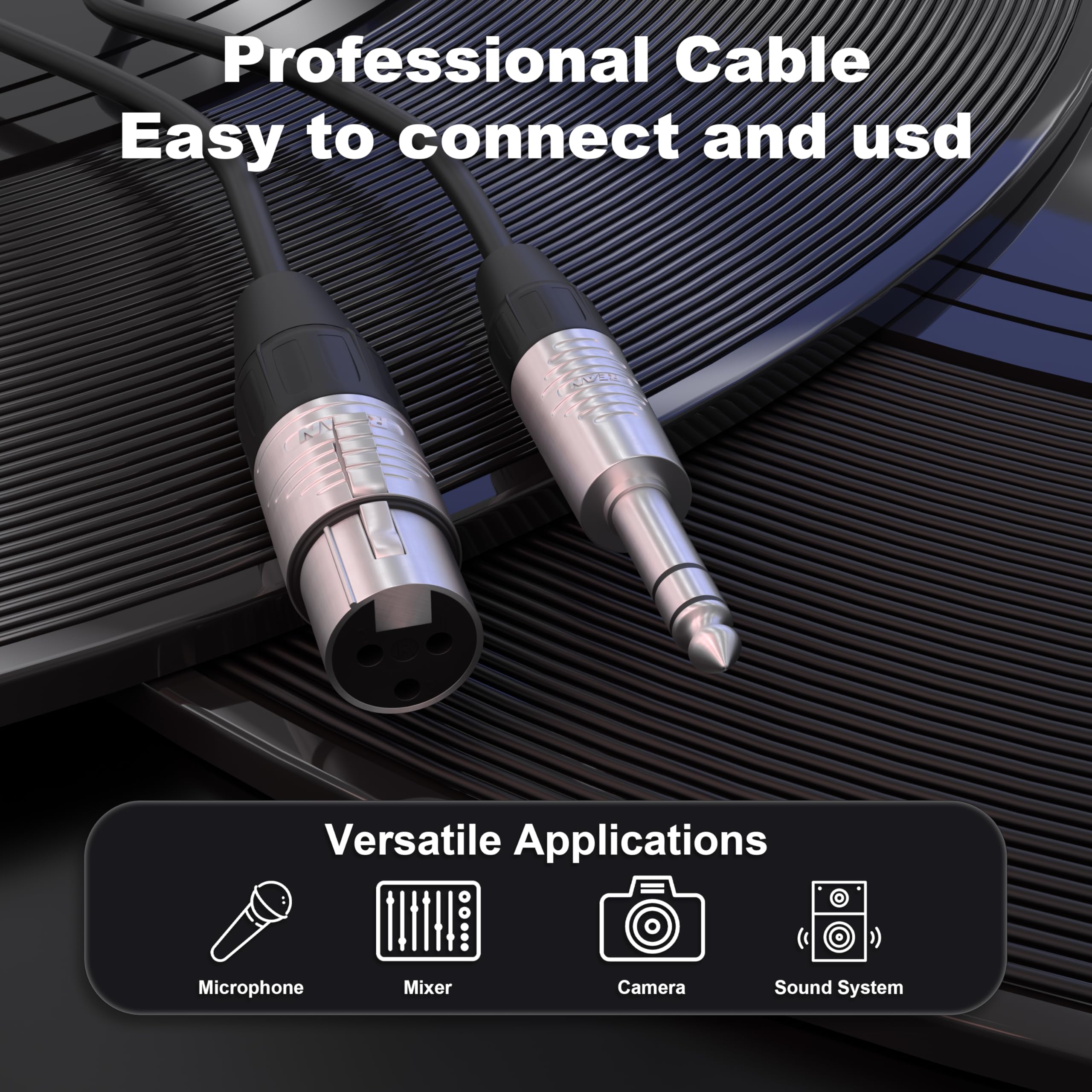 PRORECK Cavo microfono stereo da 15,2 m, XLR femmina a TRS da 1/4", connettori Rean, 20 AWG, ideale per applicazioni di palco, studio e audio dal vivo (PRS-XLRF-TRS/50FT)