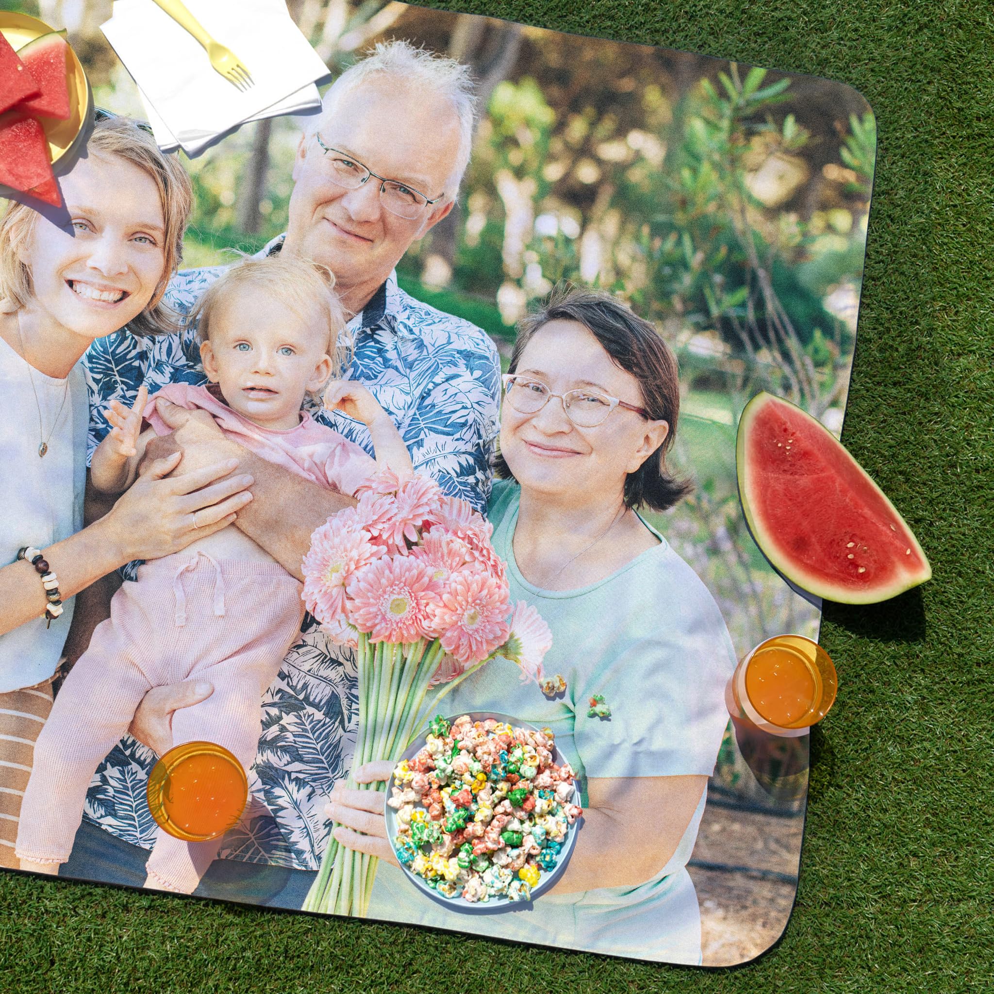 Wanapix | Picknickdecke 240x145 cm | Personalisiert mit deinen Fotos oder Texten | Wasserdicht | Inklusive Tragegurt mit Griff | Große Decke für Garten, Strand oder Park | 100% personalisiert