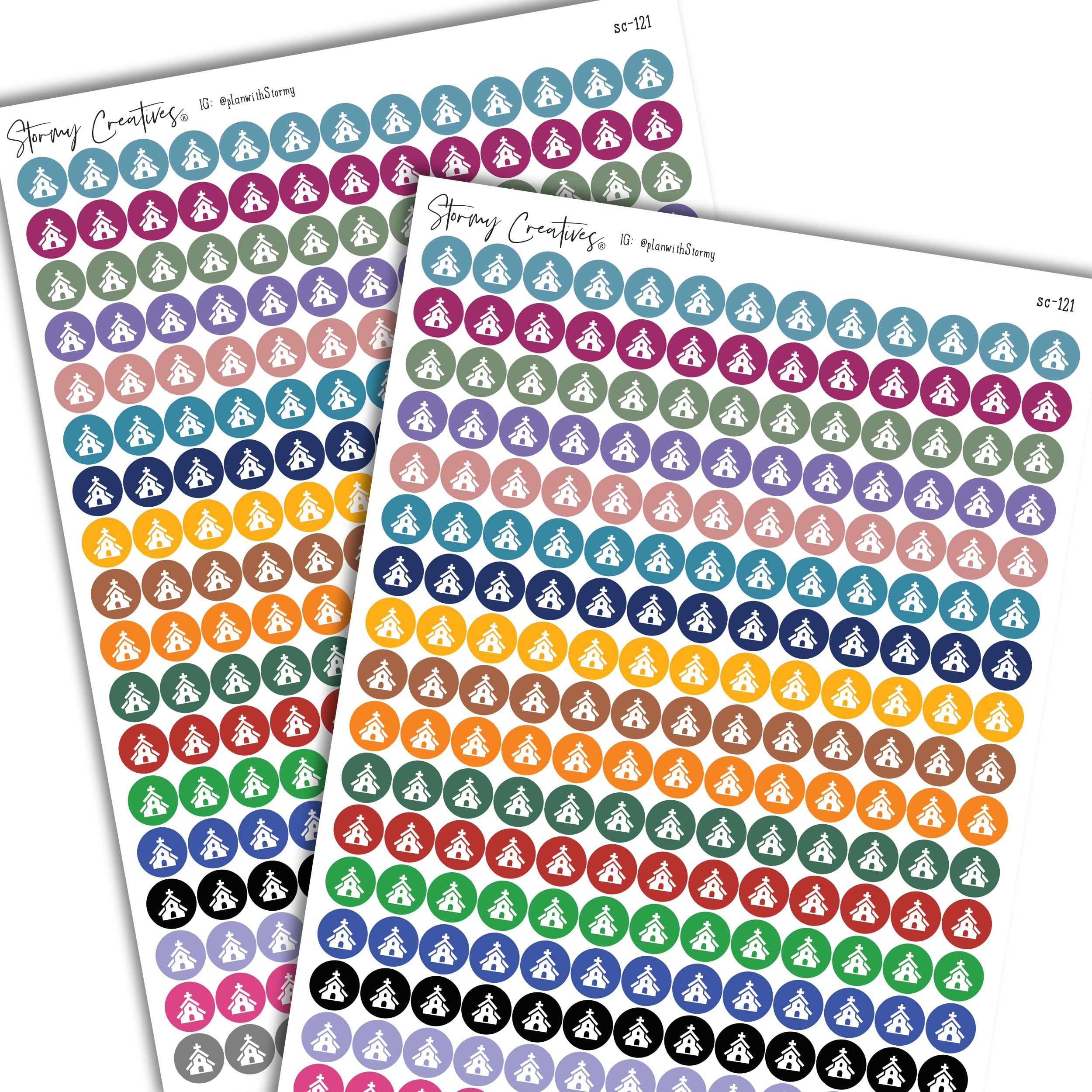 Stormy Creatives Small Church Logo Icon Stickers Decorative Planning, 2 sheets, 468 Stickers, 0.3" diameter, Multicolor, Personal Planner