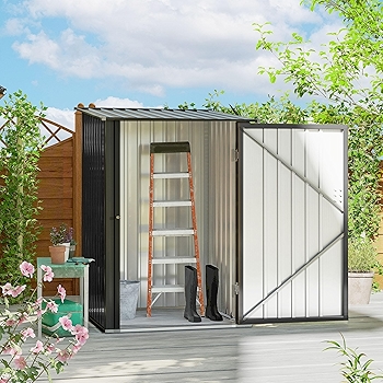 Outsunny 3' x 3'户外花园储物棚，镀锌钢材工具房，带锁门，深灰色