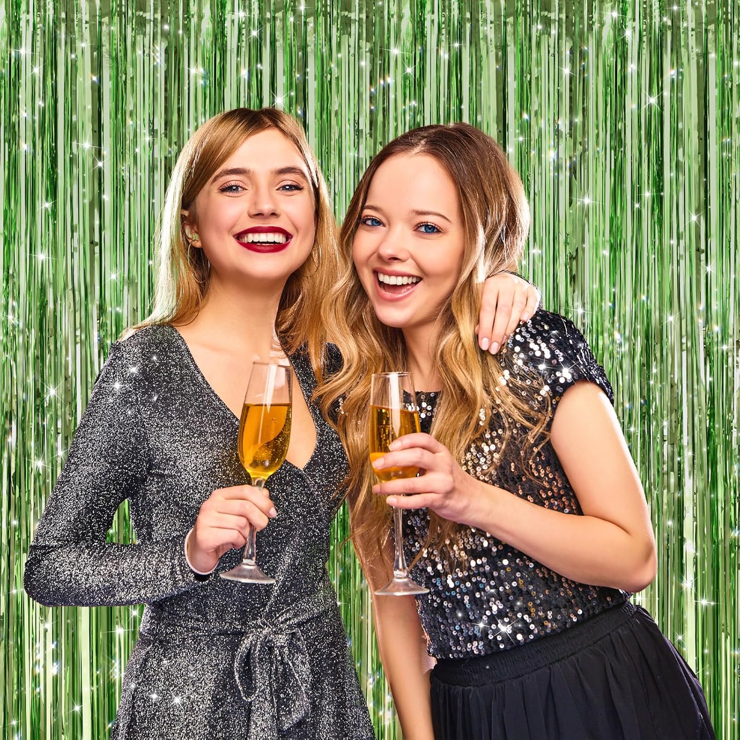 2 Pack Light Green Metallic Tinsel Foil Fringe Curtains, Door Streamers Photo Booth Backdrop for Birthday Party, Tinsel Curtain Backdrop for Baby Shower Bachelorette Christmas Party Decorations - Image 5