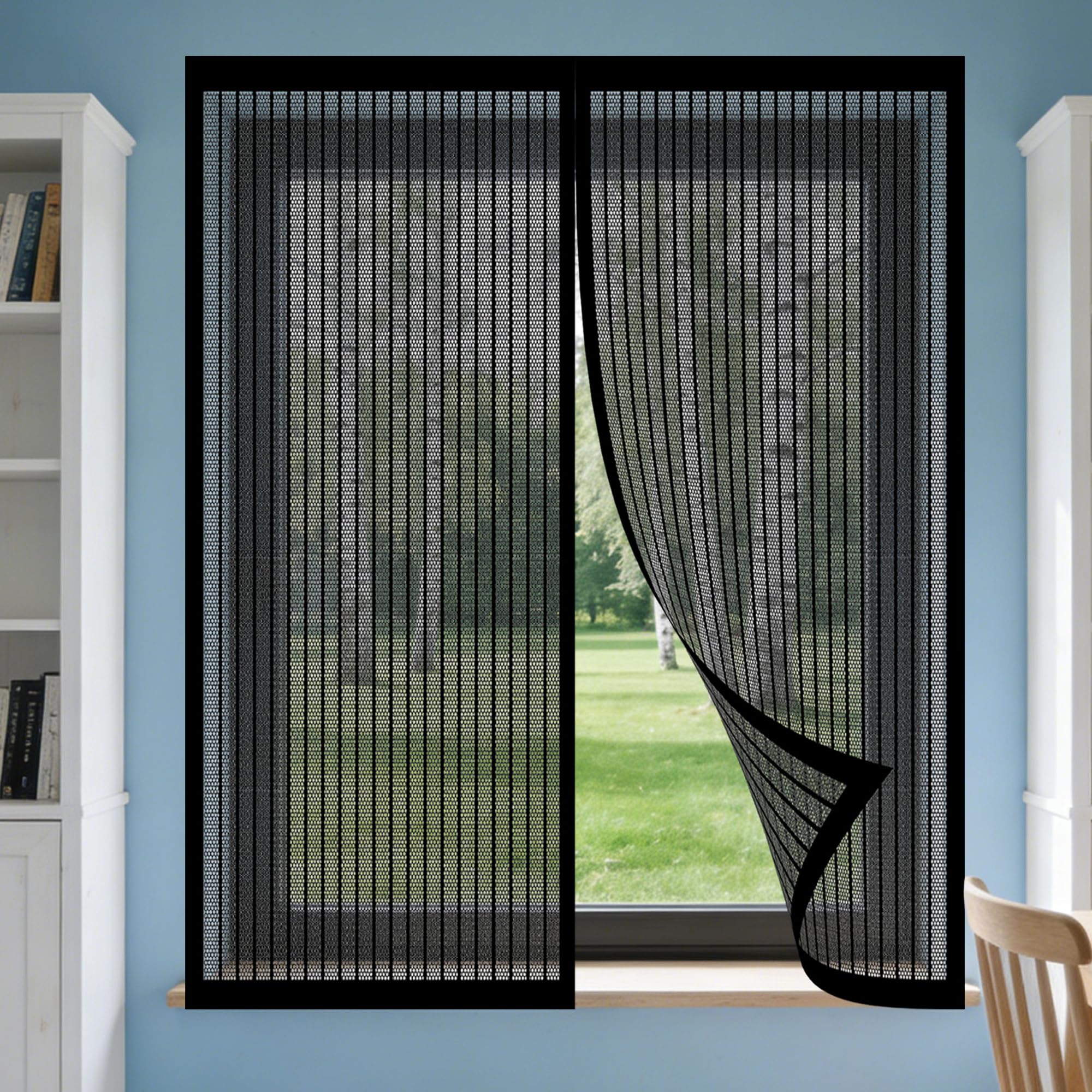 DIY Fly Screen Windows 170 x 170 cm Selfadhesive Tape Adjustable DIY Window Fly Screen Excellent Ventilation While Blocking Bugs for Living Room Bedroom Offfice, Black