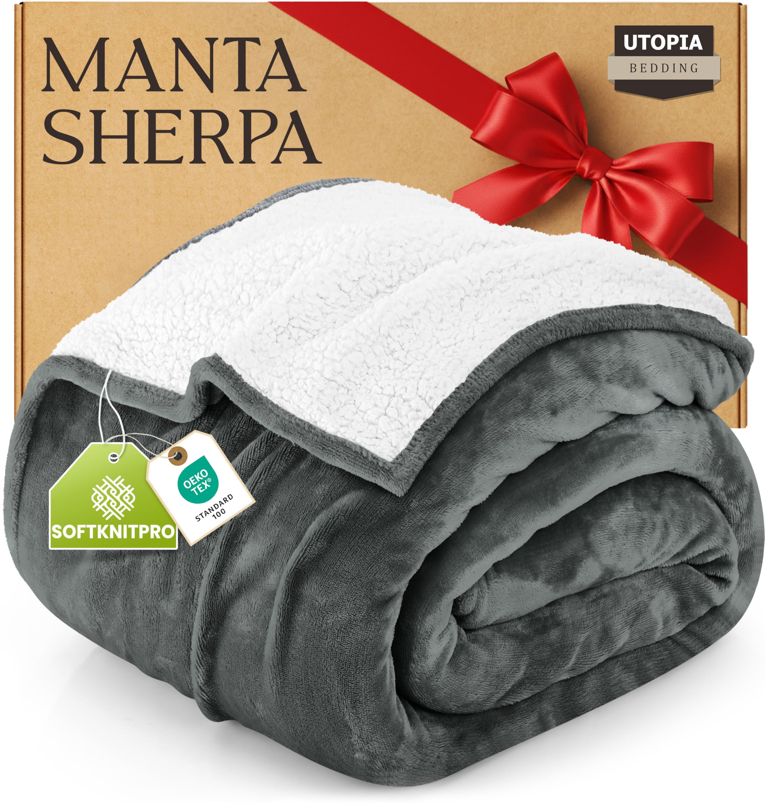 Utopia Bedding Blanket Sherpa Throw Blanket, Reversible Soft Fleece Blanket for Bed, Sofa and Travel, Ideal for All Seasons (Grey, 150x200cm)