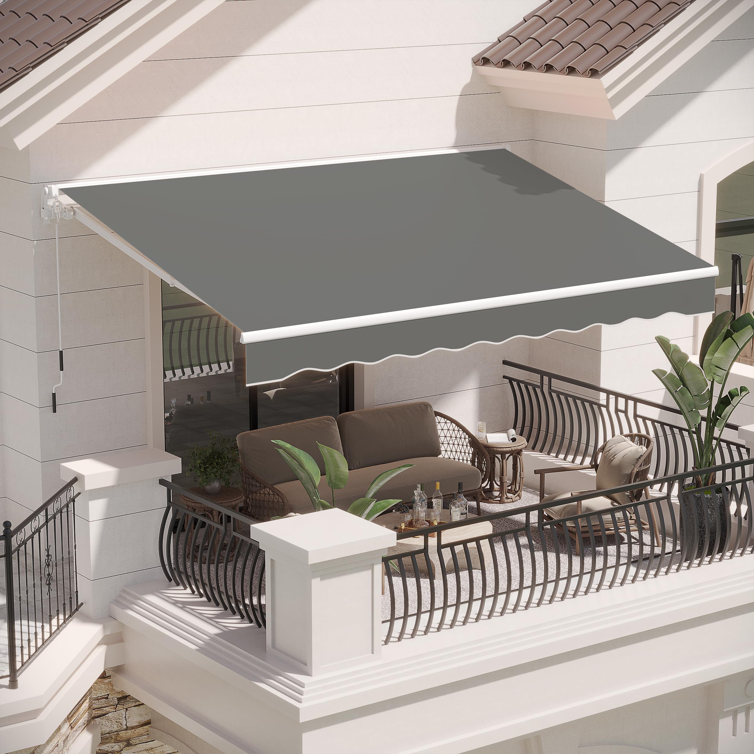 U-MAX Retractable Awning, 13'x8' Manual Awnings for Patio Sun Shade Shelter, Water-Resistant Polyester Cover Outdoor Window Door Awning with Crank Handle for Deck, Home, Backyard, Balcony, Grey