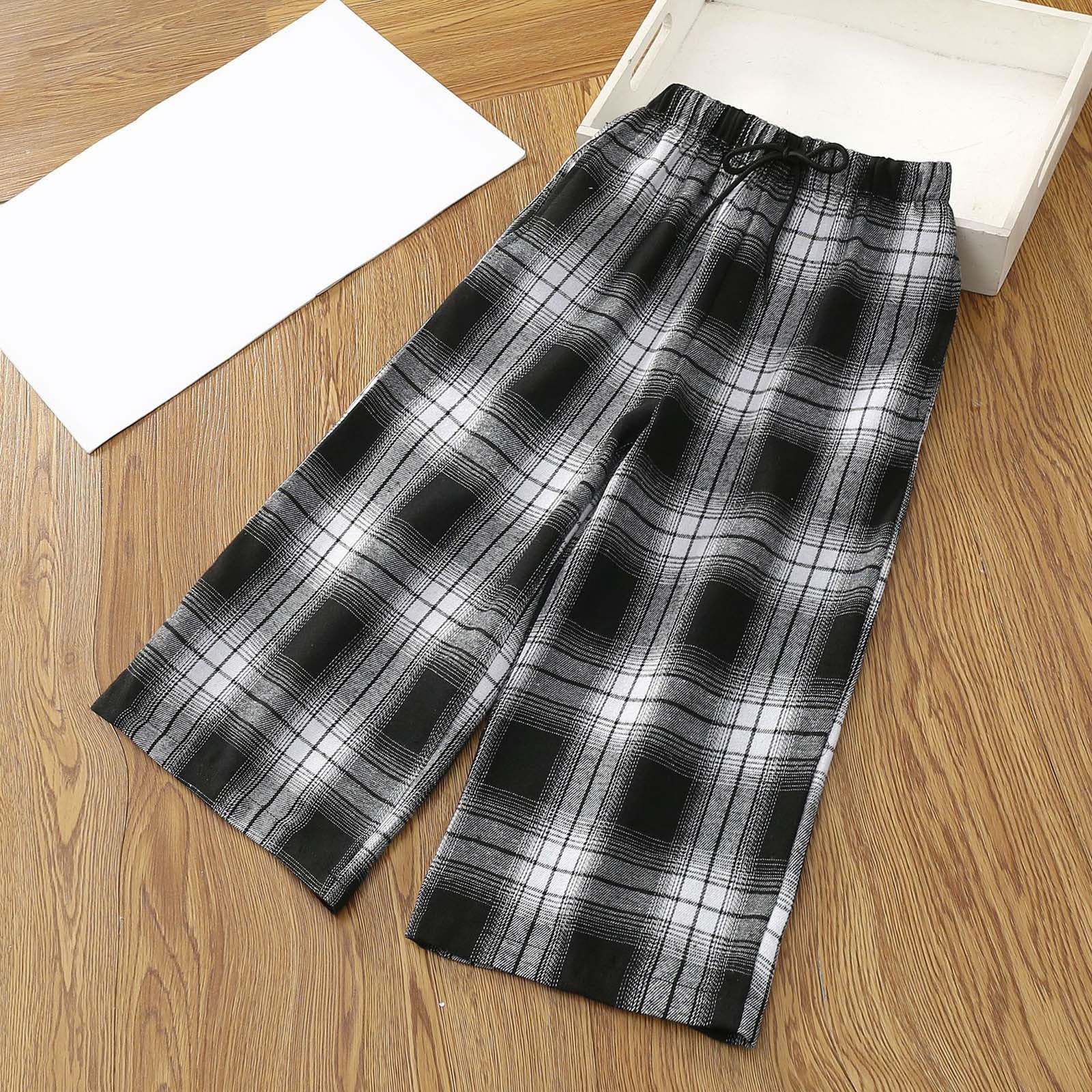 Pyjamahose Mädchen Freizeithose Kinder, Kariert Karomuster Locker Bequeme Hose mit elastischem Bund, Vielseitig Kombinierbar Casual Hose für Alltag, Schule, Freizeit & Outdoor 5-12 Jahre