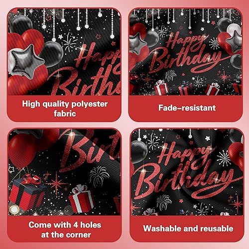 Miniatura 4 de Decoraciones de cumpleaños número 21 para él – (21 unidades) con letras de alegría a 21 años con purpurina dorada negra para él y ella, 6 pompones