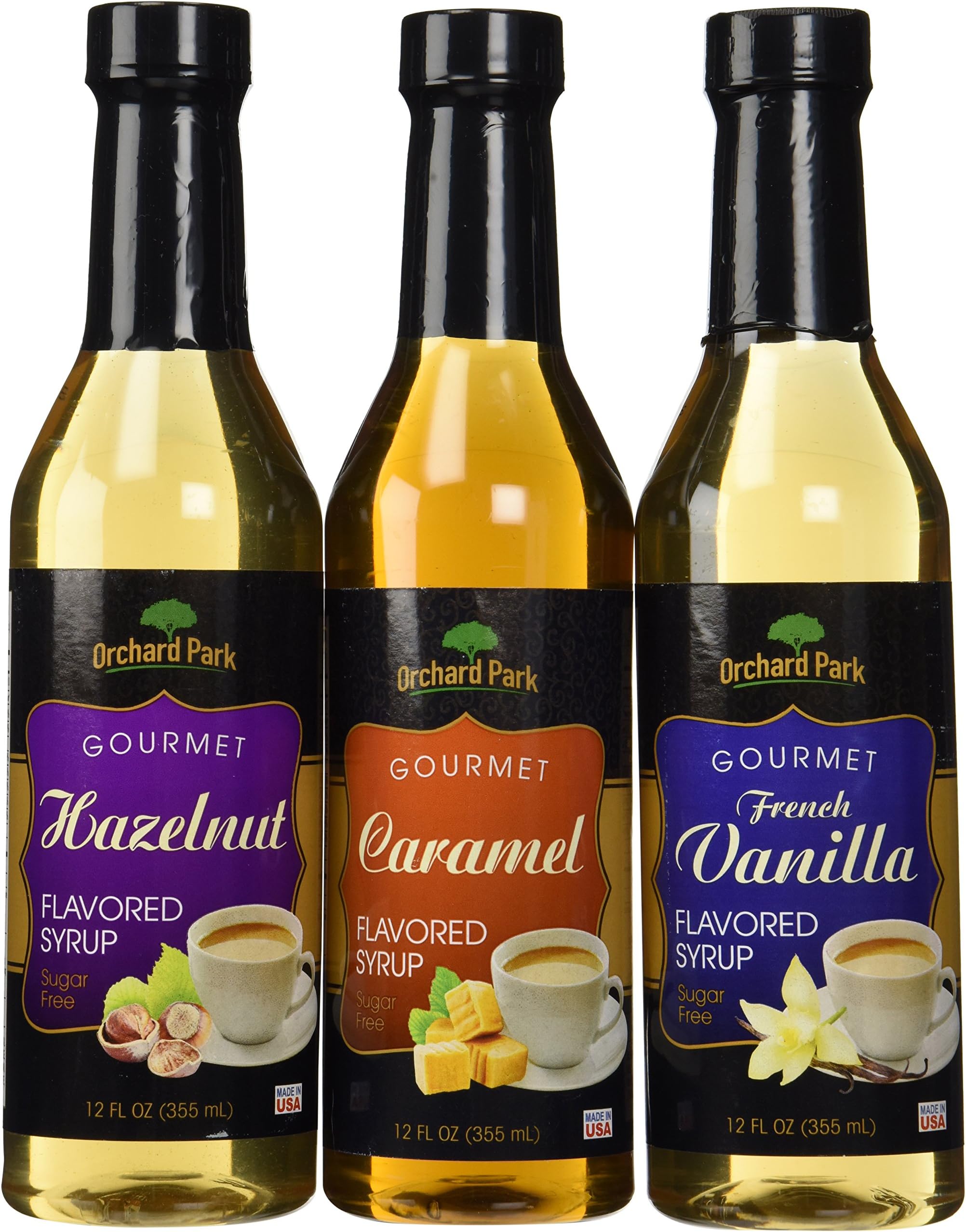 Orchard Park Gourmet Flavored Syrups for Coffee Sugarfree 1 Set of 3 Flavors Caramel Frenc...