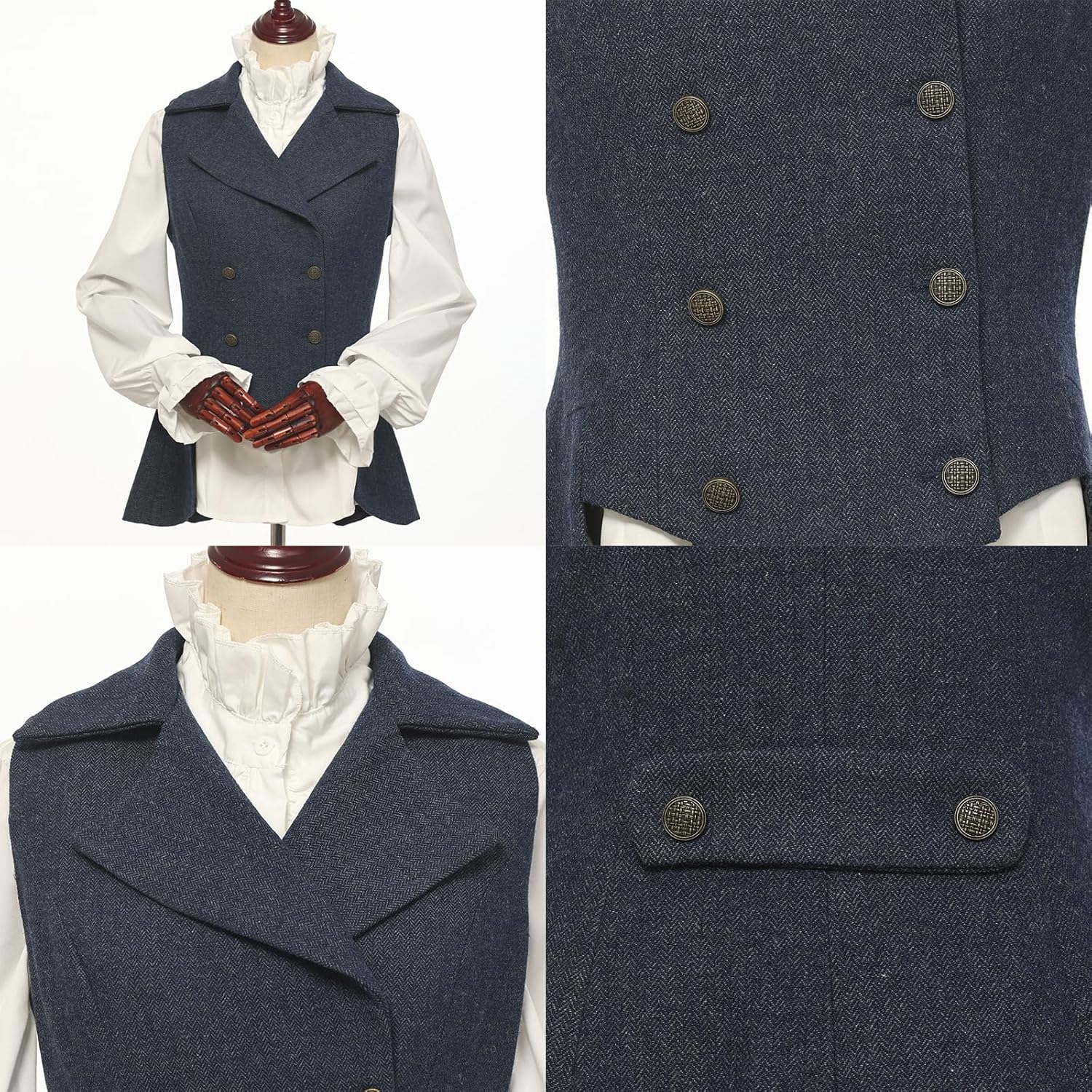 Women's Victorian Waistcoat,1920s Outfits Renaissance Tweed Tailcoat Goth Steampunk Vest Jacket Top - Image 6