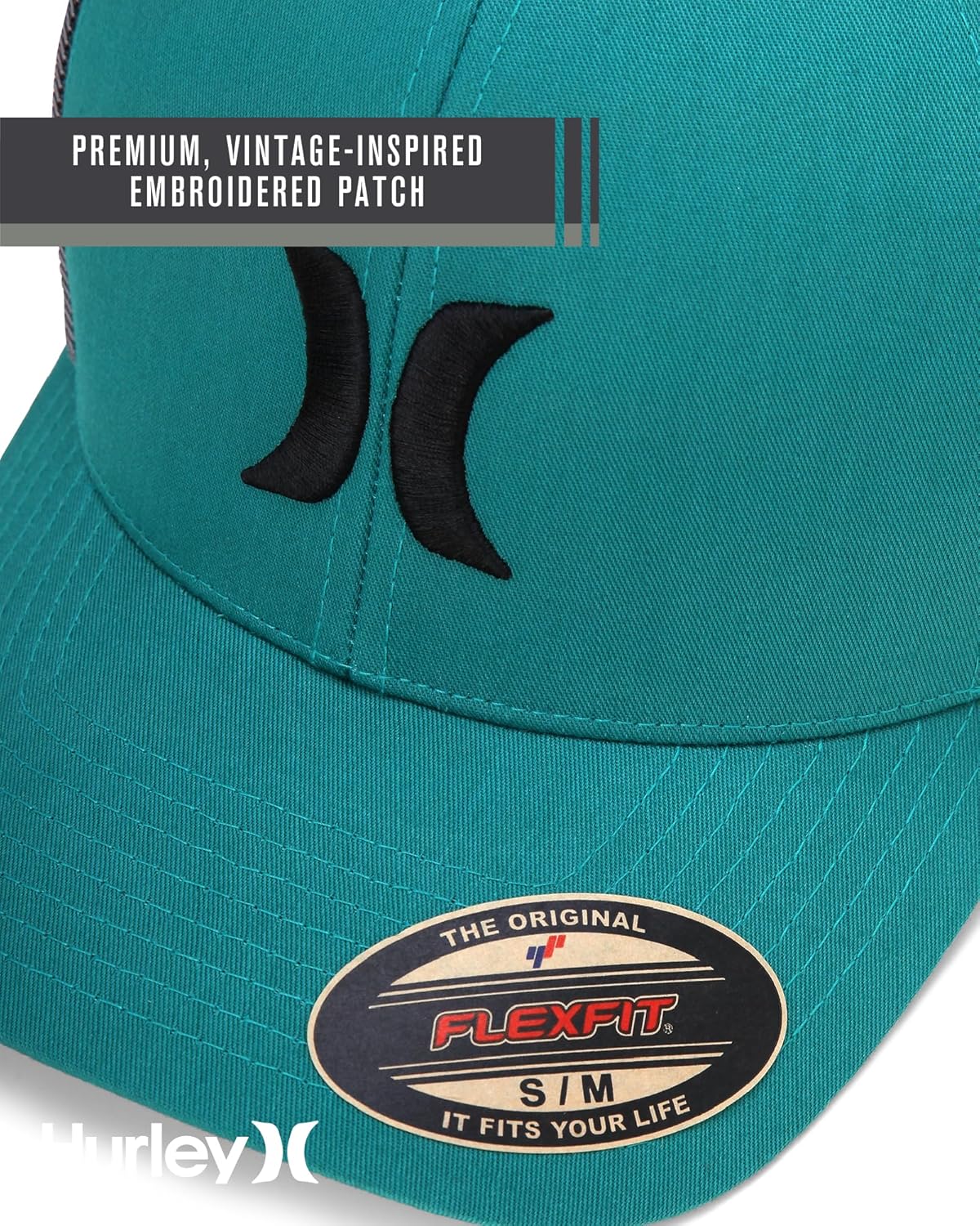 Hurley Mens Baseball Cap - Laguna Icon Mesh Stretch Trucker Hat with Curved Brim - Lightweight Breathable Fitted Hats for Men - Image 6