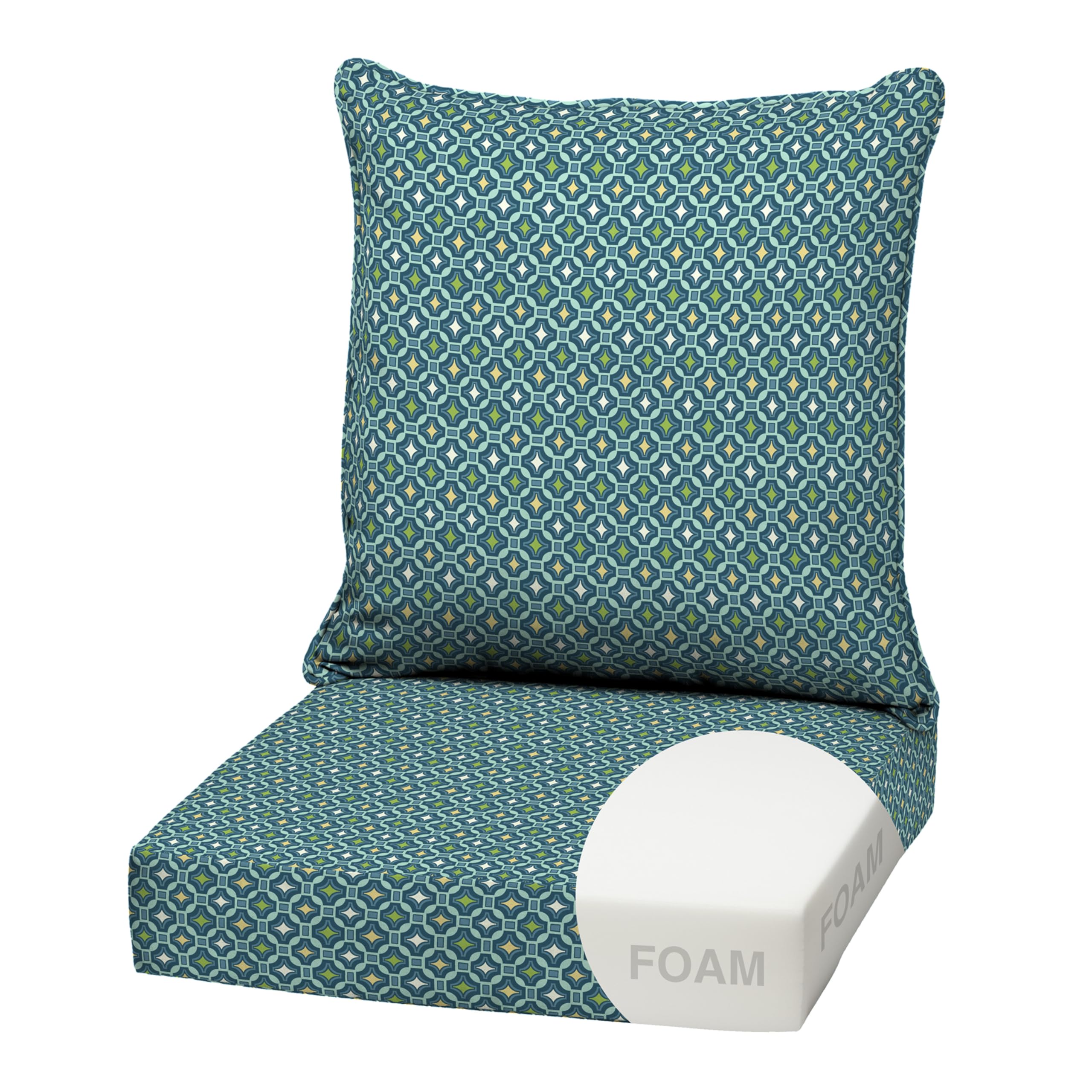 Arden Outdoor Foam Deep Seat Cushion Set, 22 in x 24 in, Weather-Proof, Rain-Proof, Fade Resistant Patio Cushion, Bottom and Back Cushion for Chair, Sofa, and Couch Alana Tile — image 1